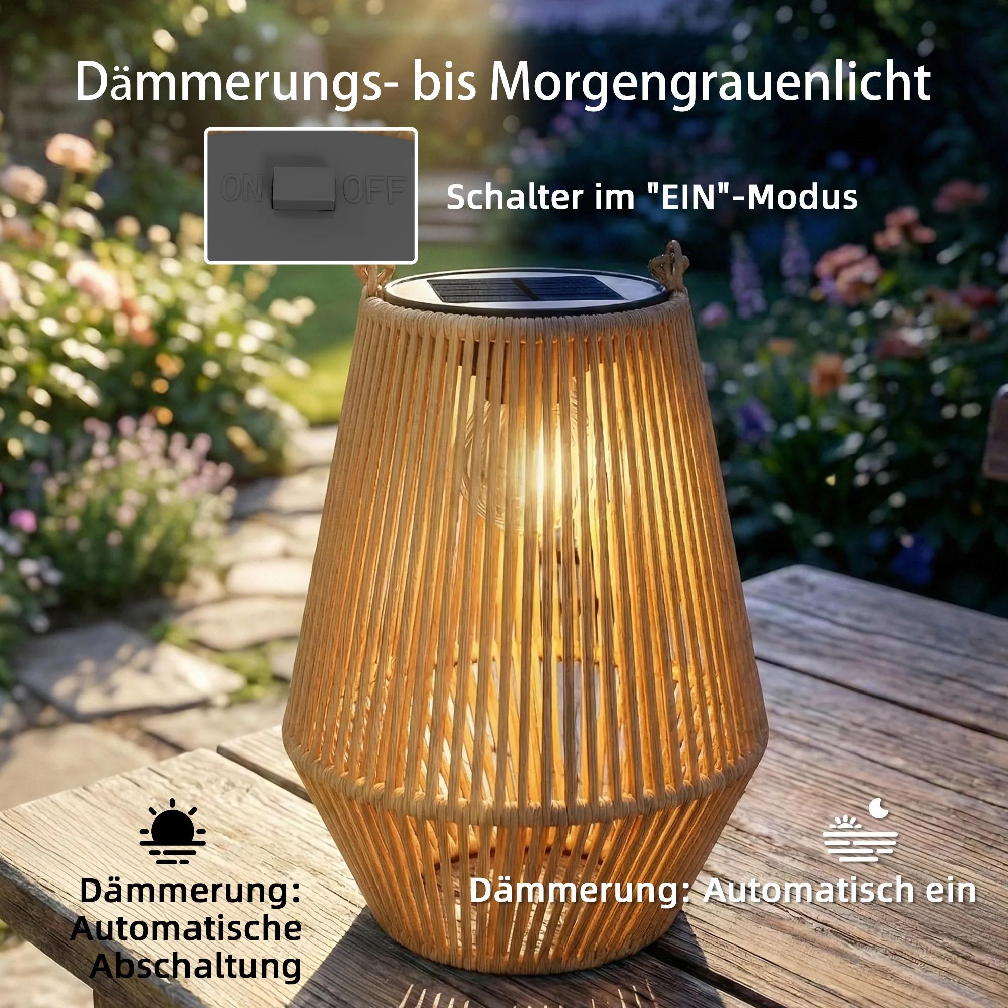 Solar Hängelampen Set Rattan Optik IP44 wasserdicht, Braun