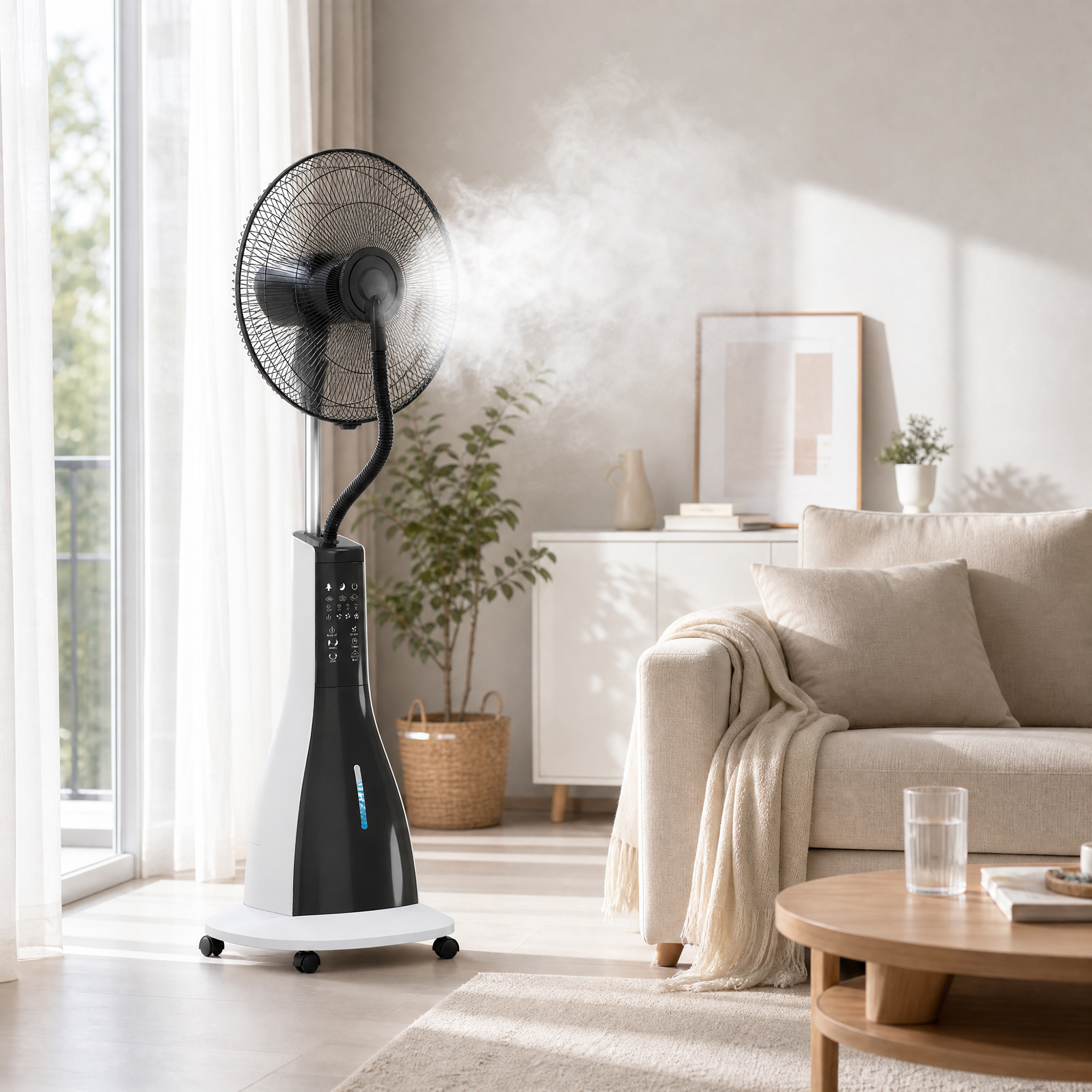 Ventilator mit Sprühnebel 50L x 40B x 125H cm Weiß+Schwarz