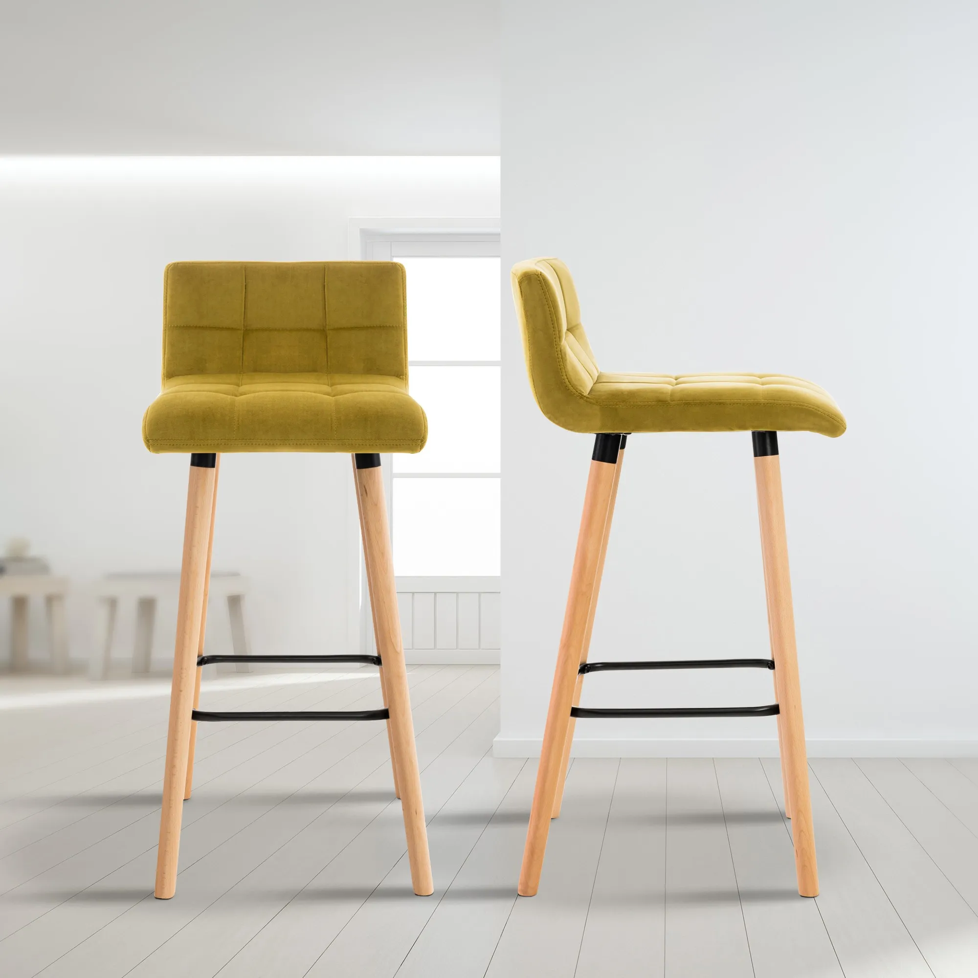 Barhocker Lincoln Samt 42x49x94 cm Gelb