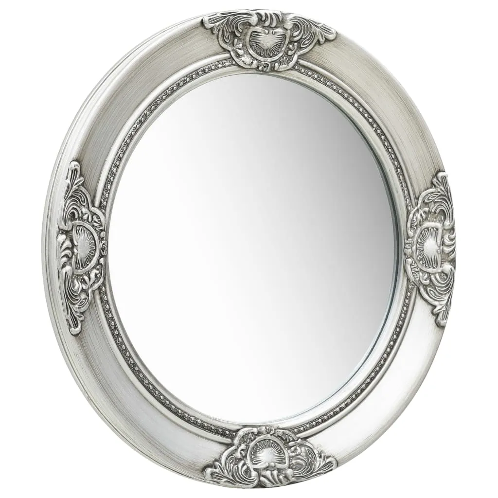 Runder Wandspiegel 50 cm Silber mit Massivholz Rahmen im Barockstil