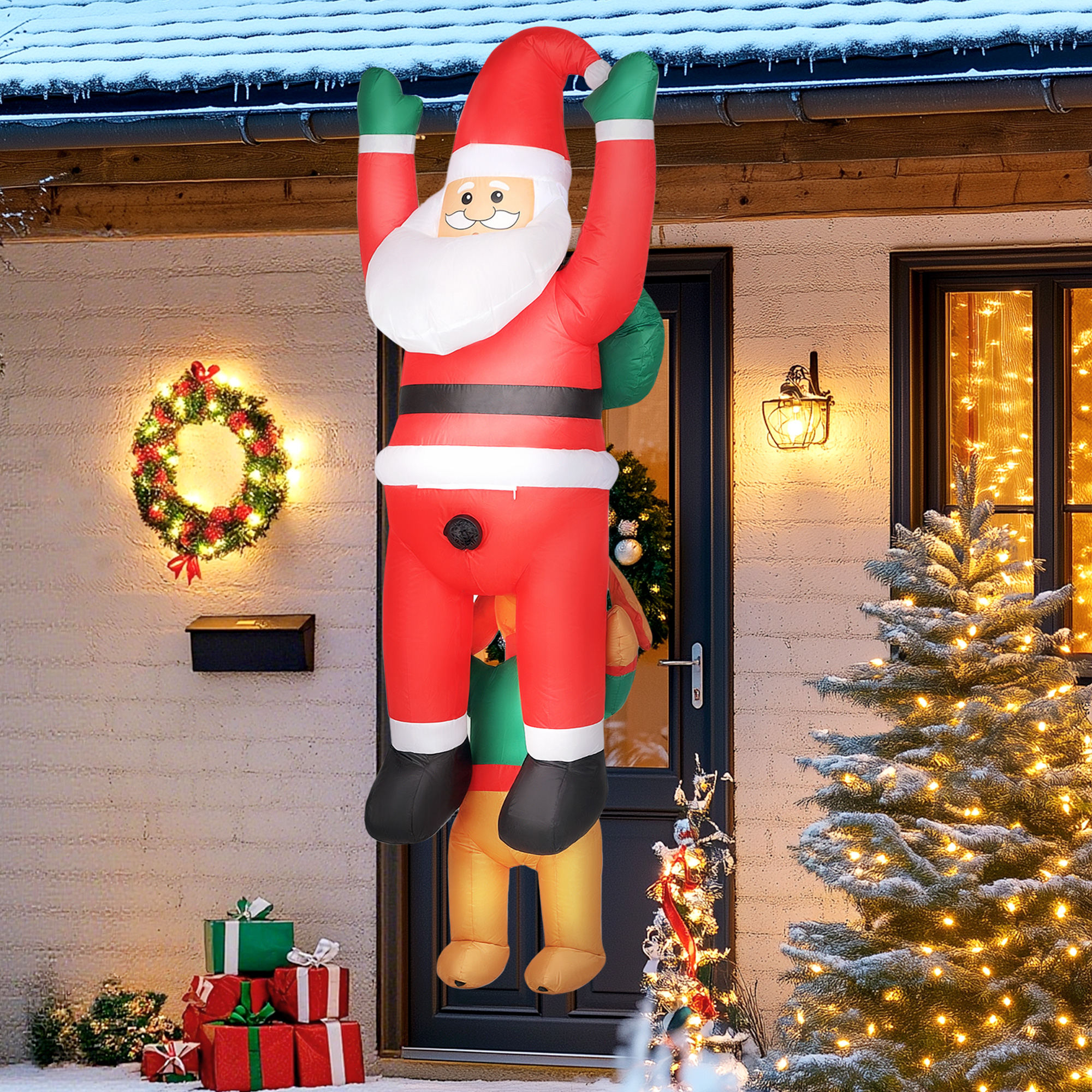 Aufblasbare Weihnachtsdeko Weihnachtsmann mit Hund, 214 cm, Rot