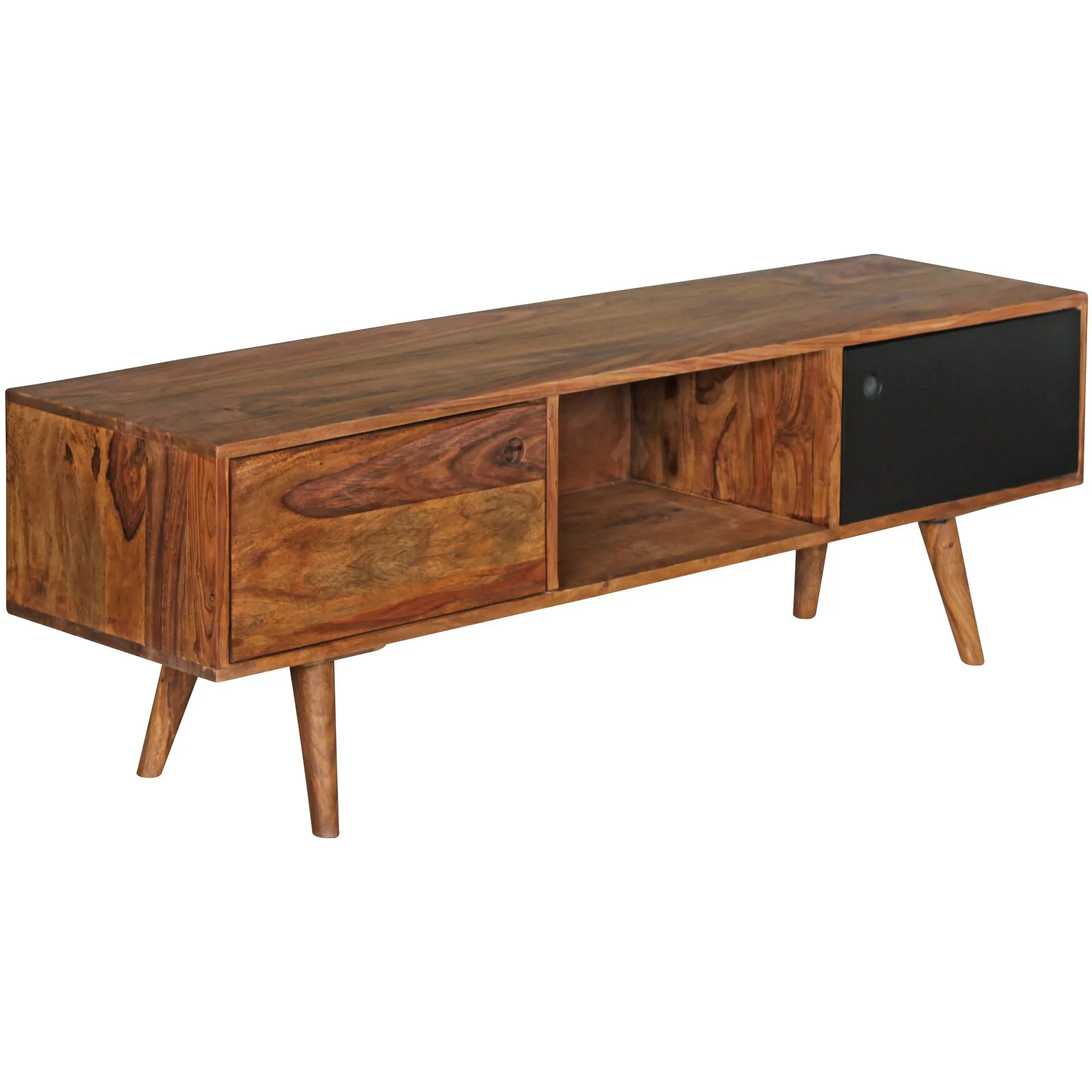 Wohnling TV Lowboard REPA 140 cm Massiv-Holz Sheesham Landhaus 2 Türen & Fach