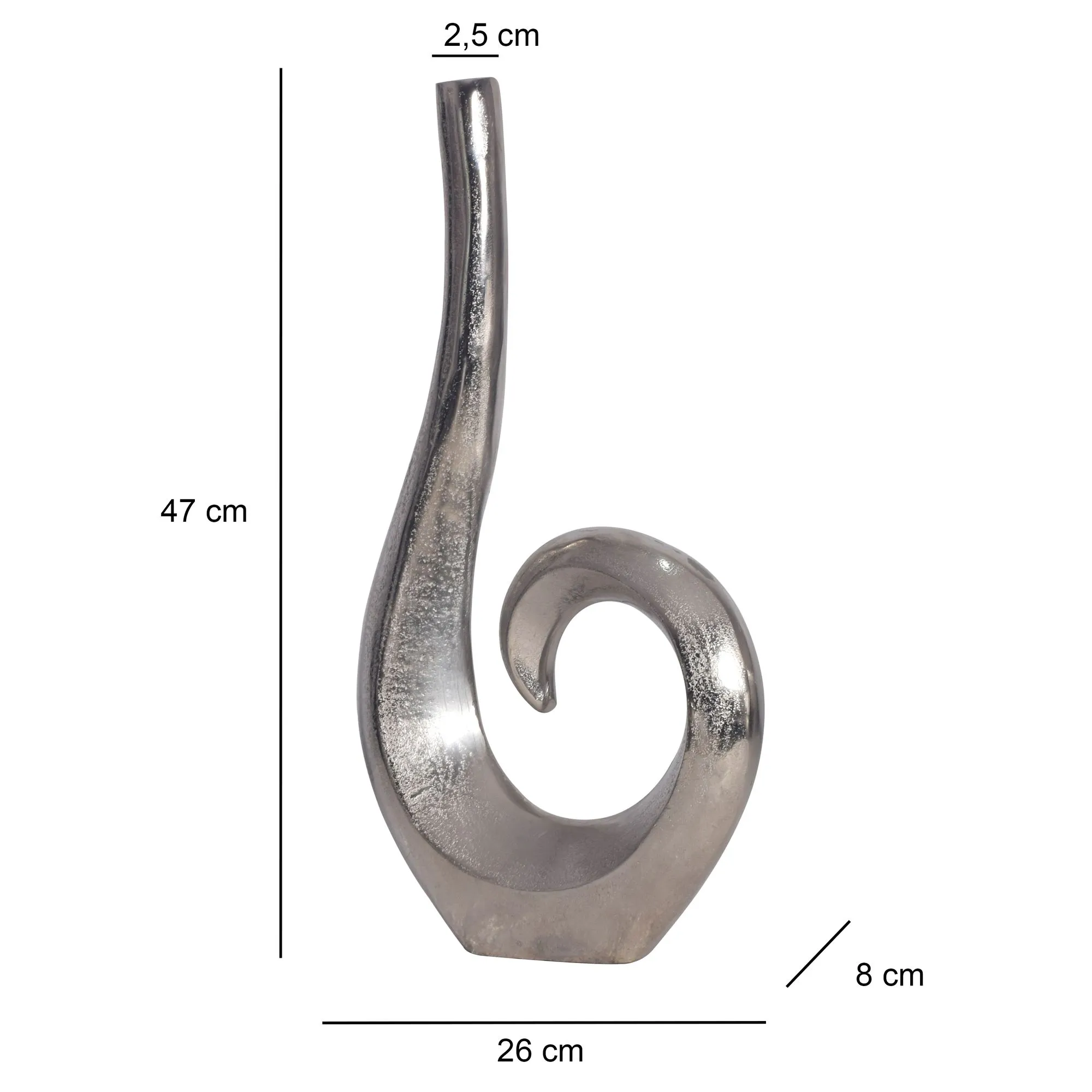 Deko Vase 47 cm Aluminium Silber Spirale Blumenvase Modern Klein