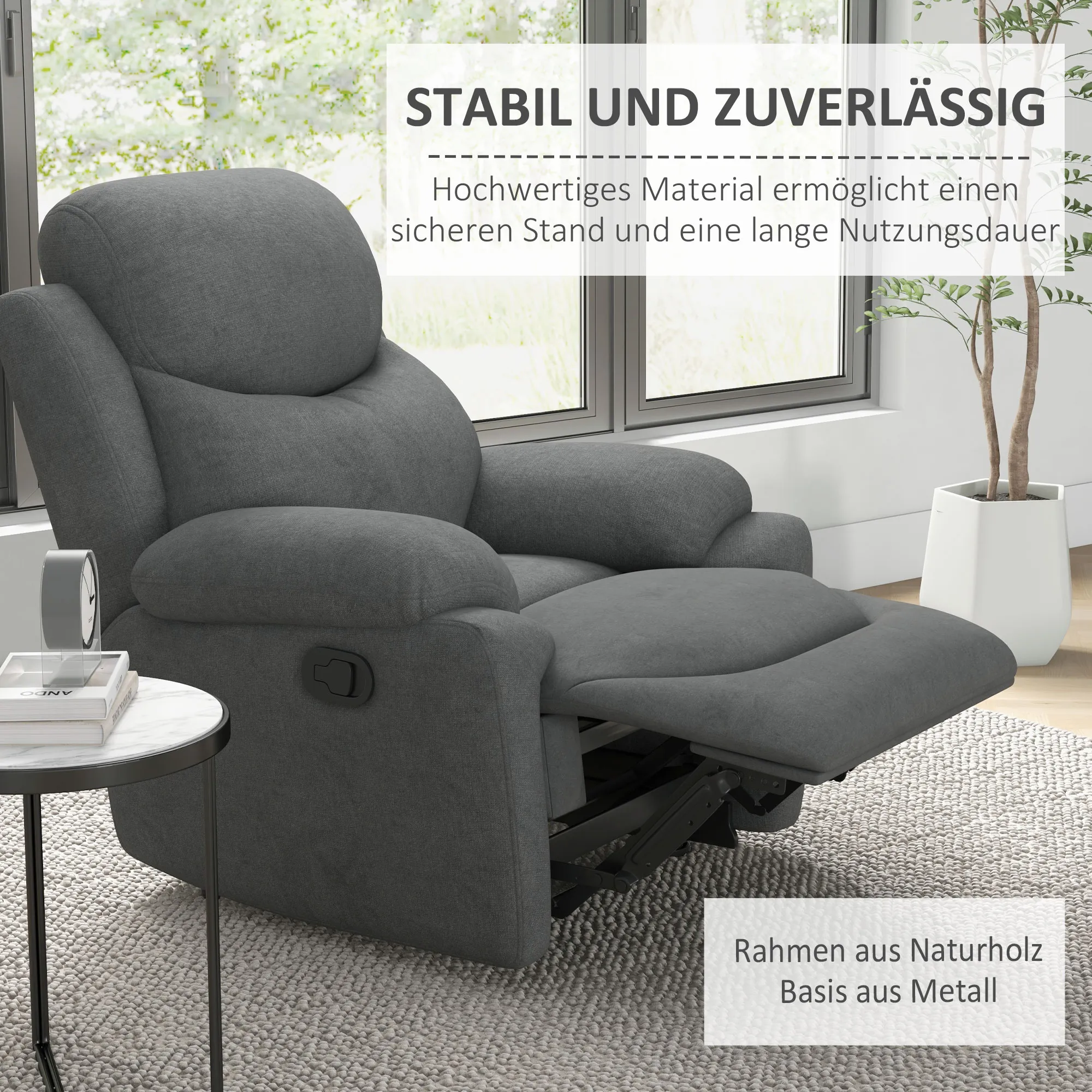 Relaxsessel Liegesessel Fernsehsessel, Liegefunktion Leinenoptik, 93 cm x 88 cm x 102 cm, Grau