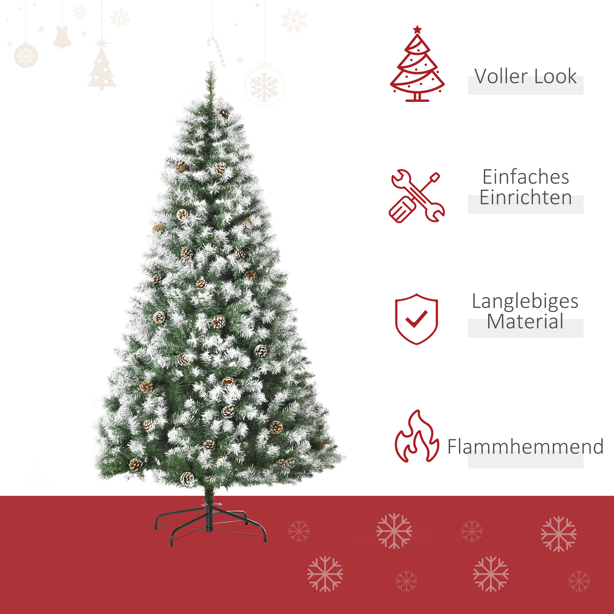 Künstlicher Weihnachtsbaum verschneit mit Zapfen, 180 cm, Grün-Weiß
