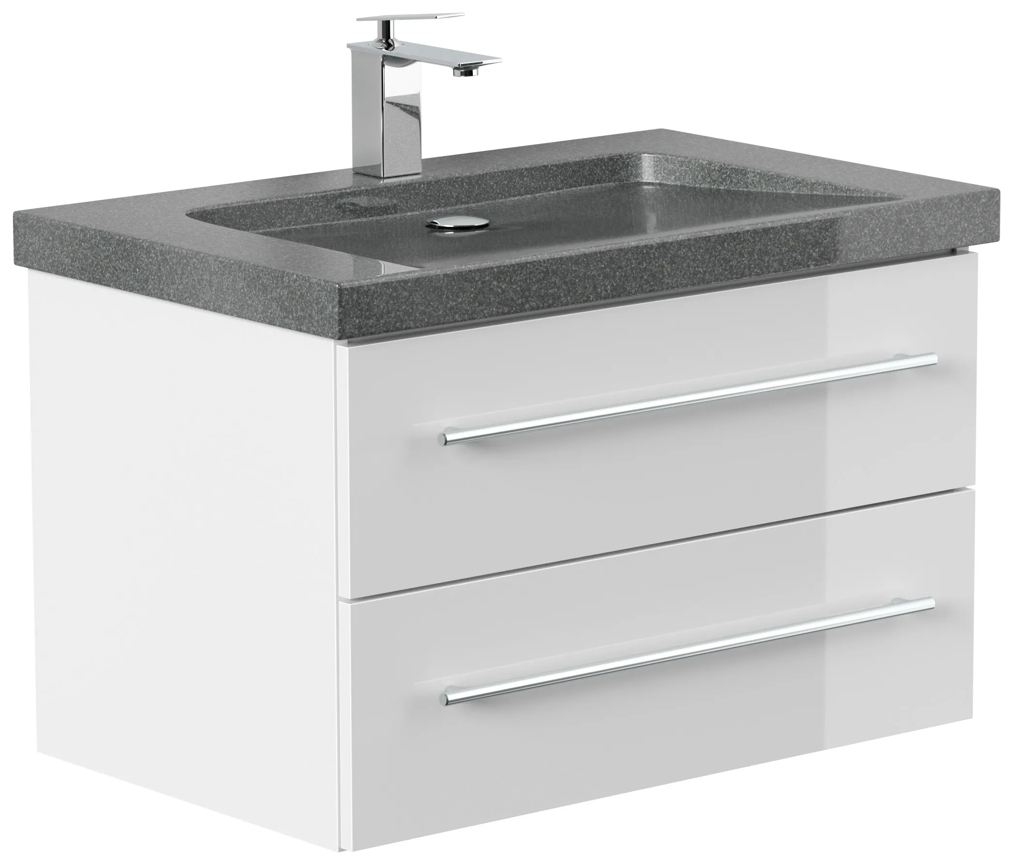 Badmöbel Granit G654 YAMO 75cm 1 Hahnloch SoftClose weiß hochglanz