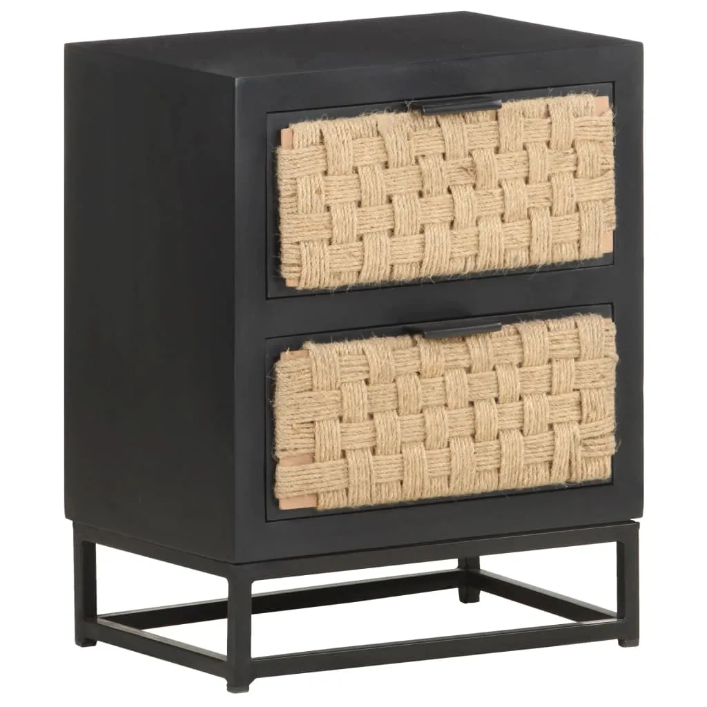 Holz-Nachtschrank Vollholz Schwarz 40x30x50 cm