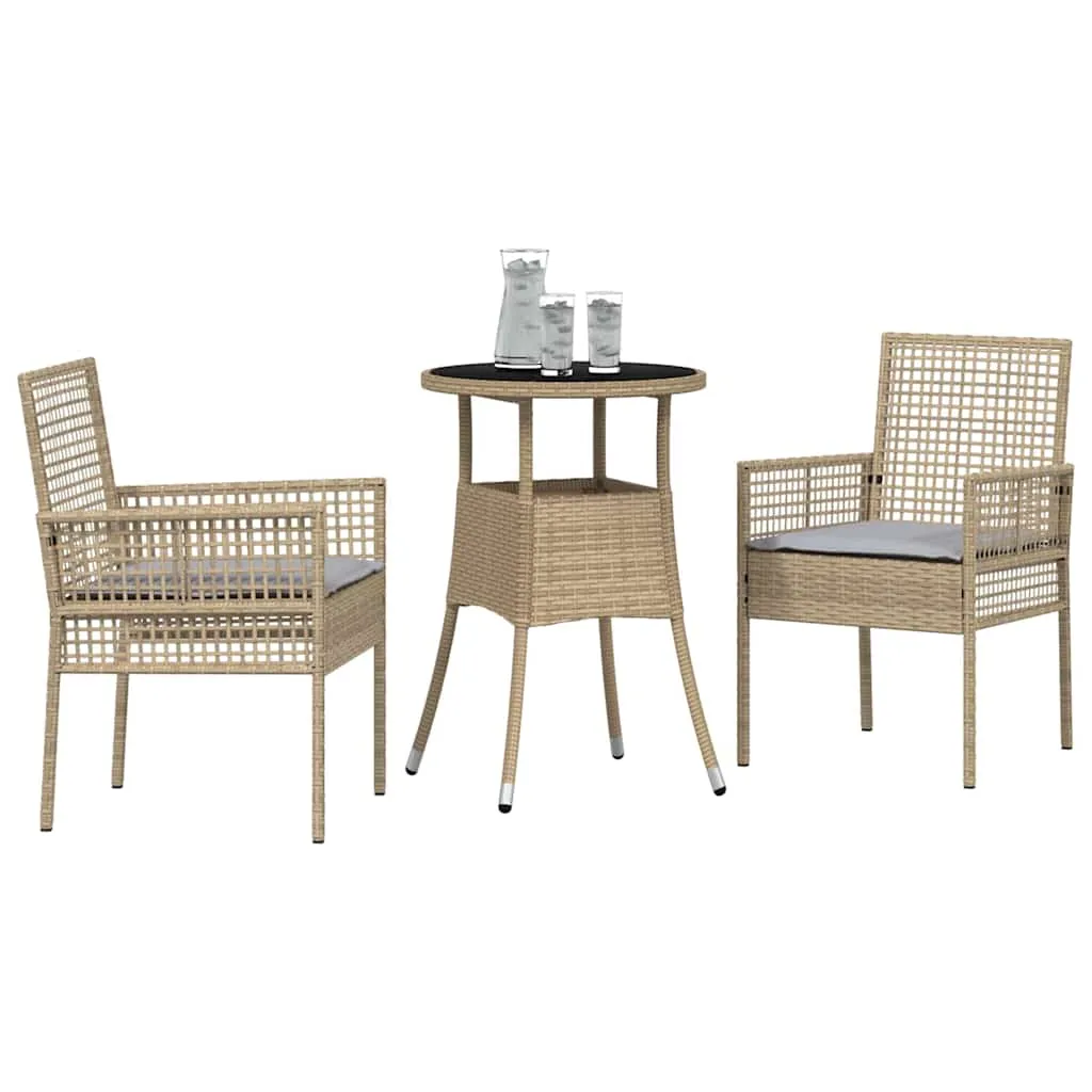 Garten-Esszimmer-Set Poly-Rattan Beige mit 1 Tisch, 2 Stühlen, 2 Kissen