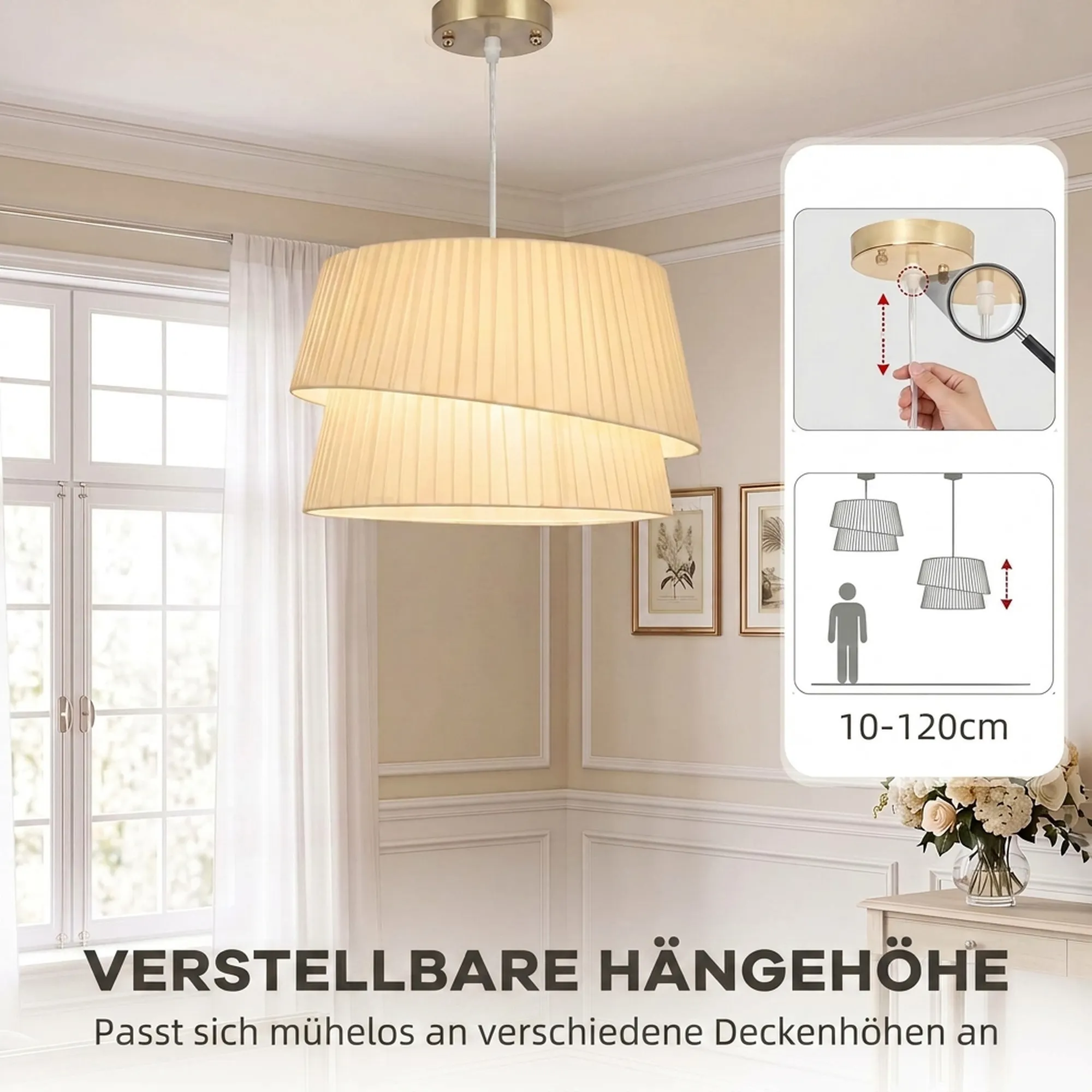 Pendelleuchte mit Doppelschirm, 3x E14, höhenverstellbar, Weiß