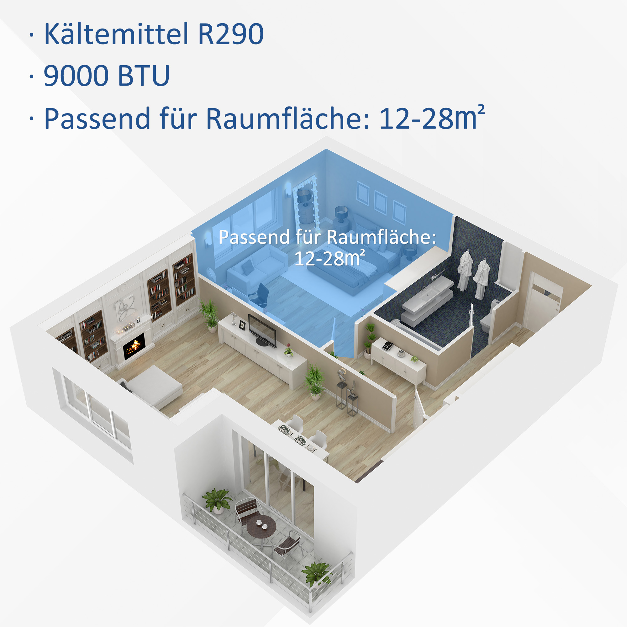 Mobile Klimaanlage 1003W, L35,4 x B33,8 x H69,8 cm, Weiß