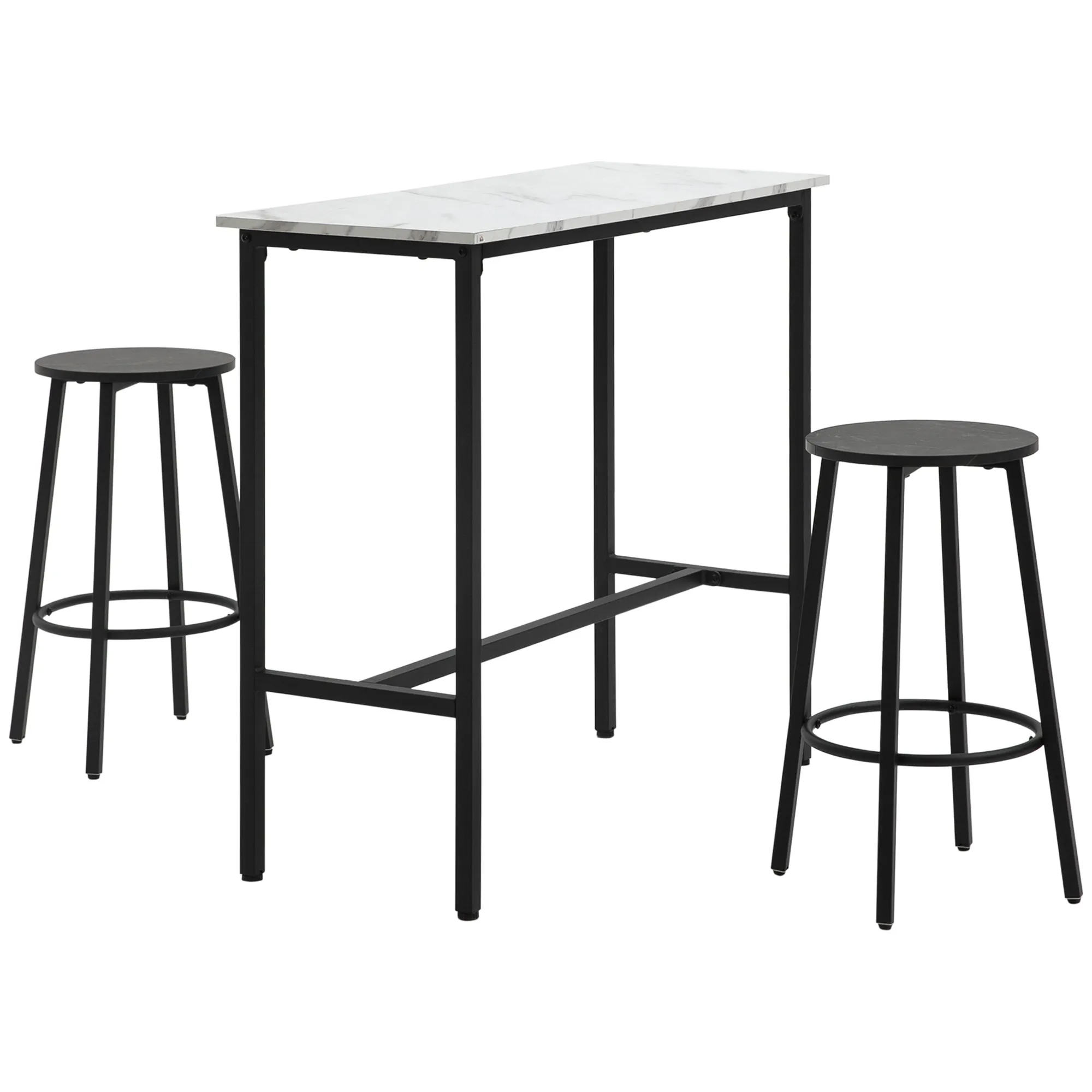 Bar-Set Weiß+Schwarz 100L x 40B x 90H cm mit 2 Hockern