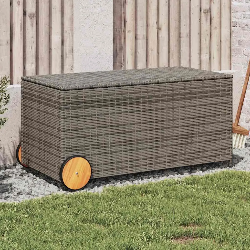Gartenbox Grau 107x55x50/53 cm mit Echtholz und PE-Rattan