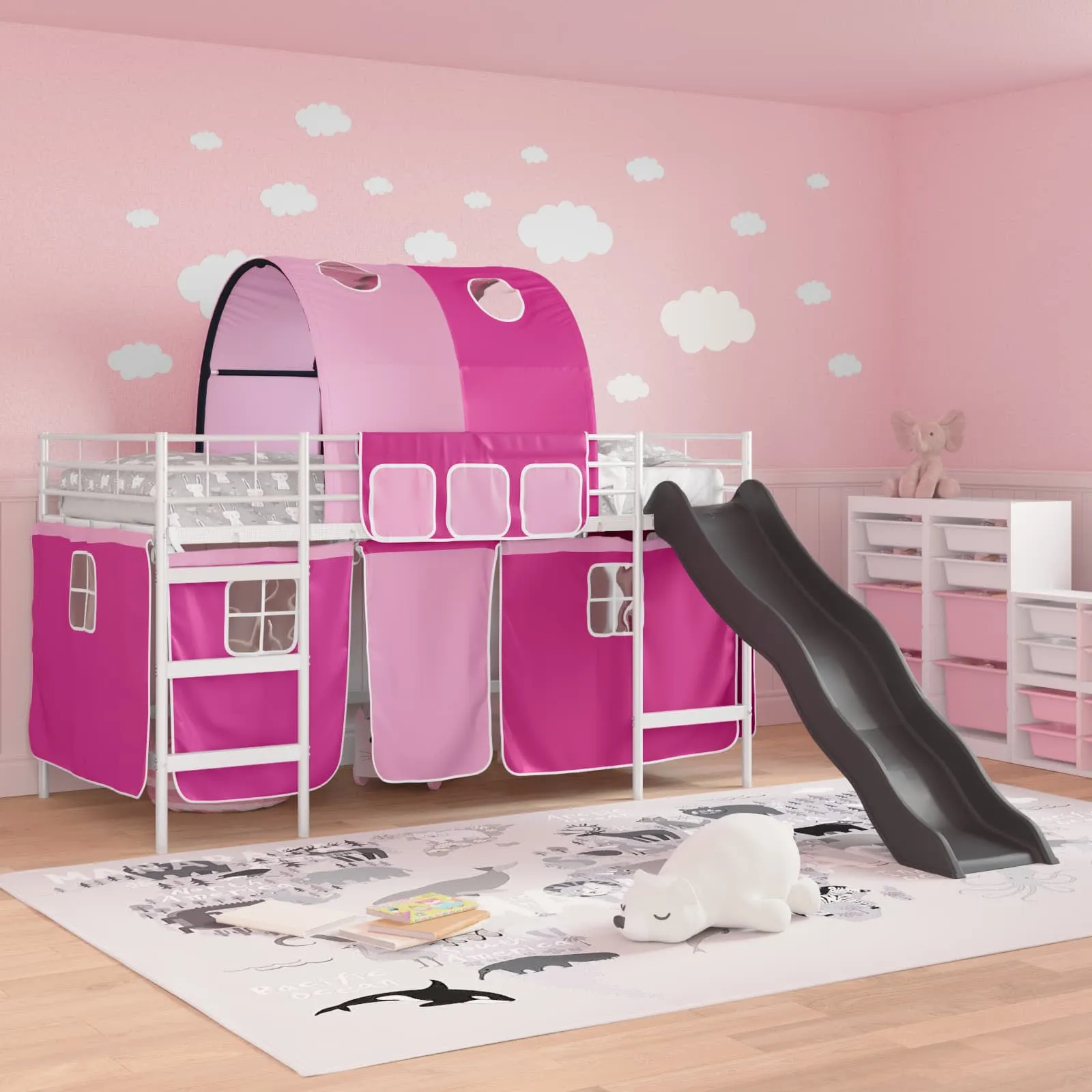 Kinder-Etagenbett 90 x 200 cm Weiß und Rosa