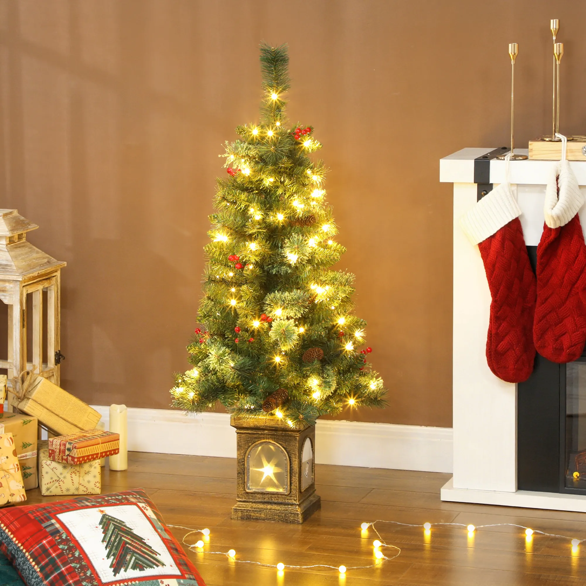 Künstlicher Weihnachtsbaum 120 cm Tannenbaum künstlich mit 100 LED Beleuchtung, 8 Modi, 214 Spitzen