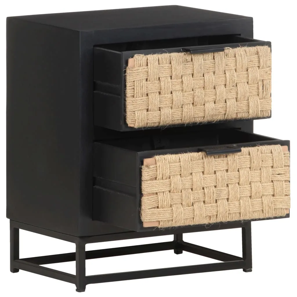 Holz-Nachtschrank Vollholz Schwarz 40x30x50 cm
