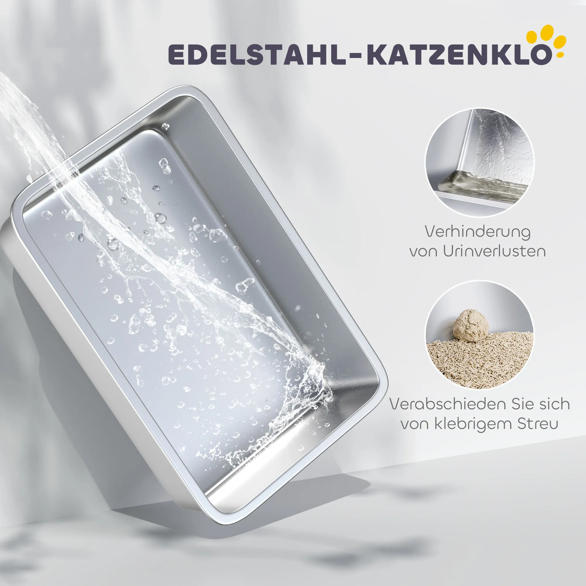 Katzentoilette Edelstahl 40,5B x 60,5T x 41,5H cm Grau+Silber