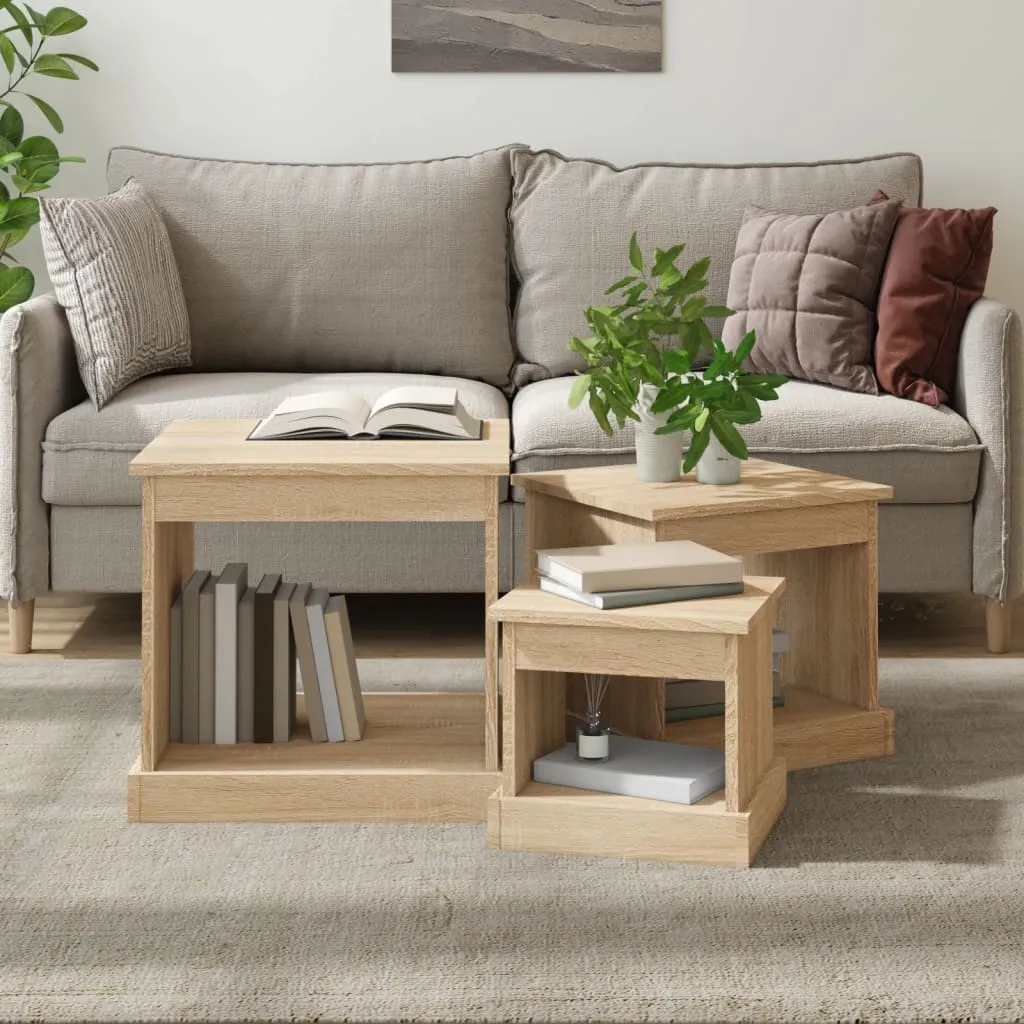 3er-Set Couchtische Holzwerkstoff Sonoma-Eiche 48x45x45, 40x37x37, 32x29x29 cm