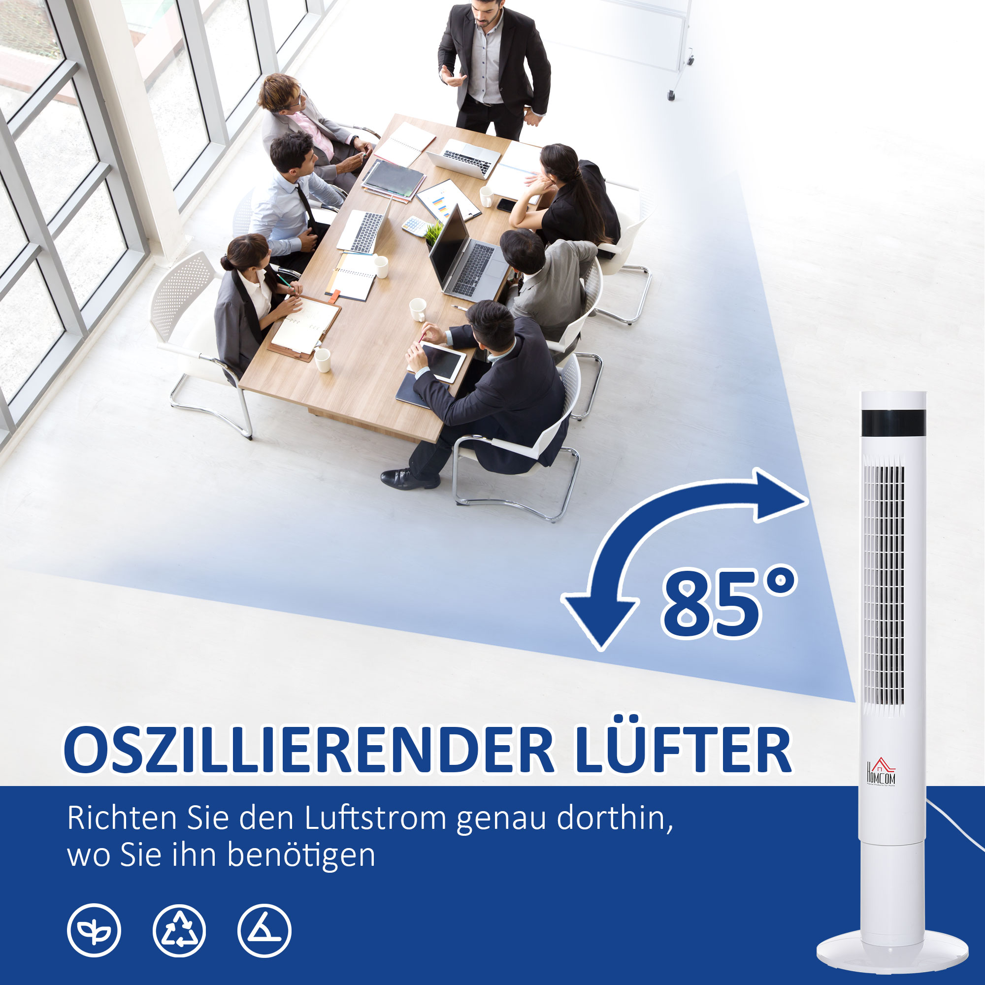 Turmventilator 30 Ø x 110H cm in Weiß mit Fernbedienung