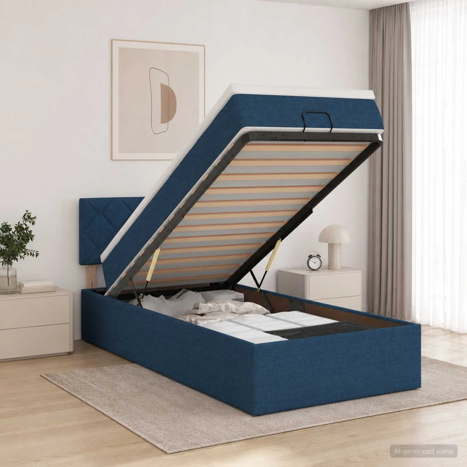 Ottomanbett mit Matratze 90x200 cm Blau