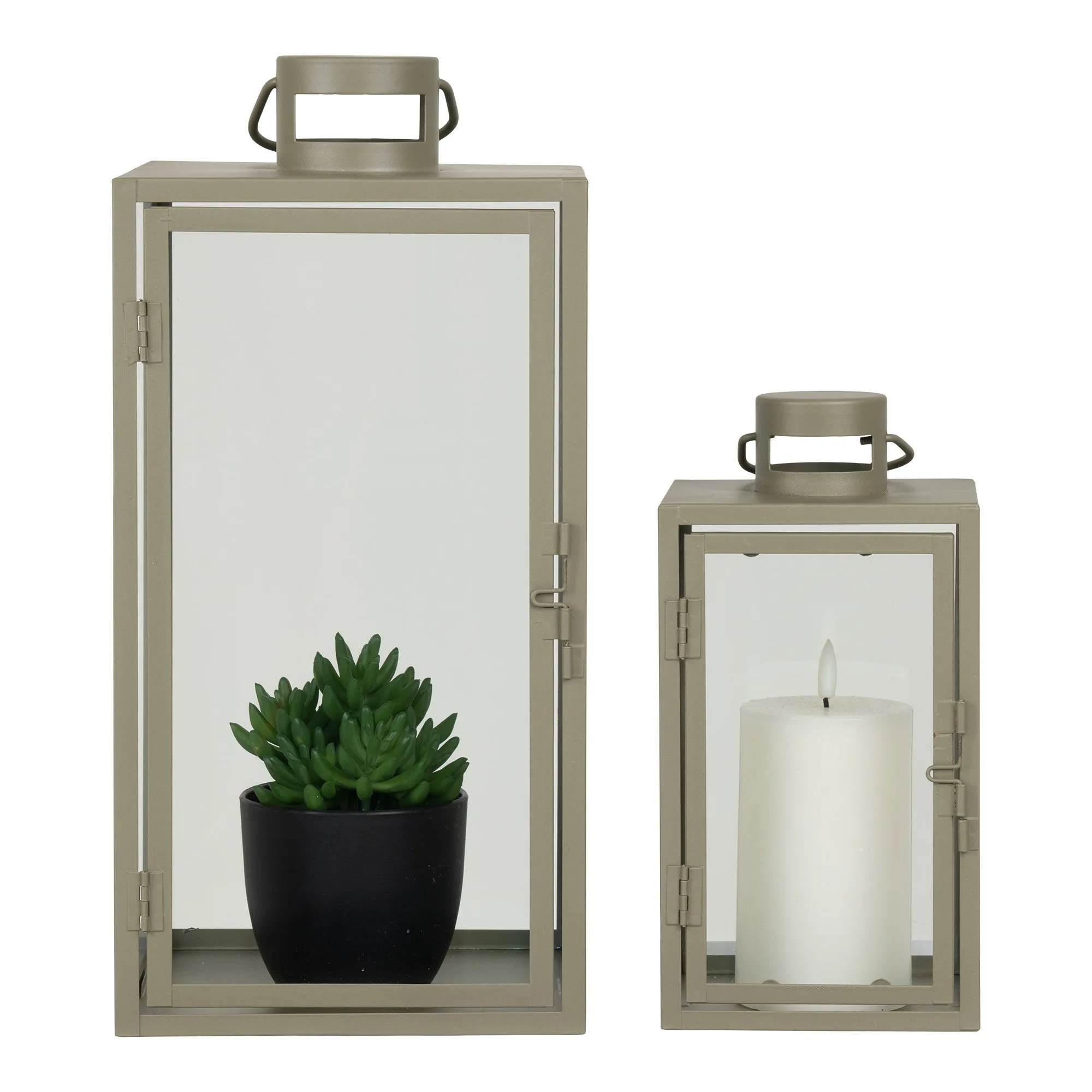tinkaro Laternen Set aus Metall und Glas 13/19,5 x 13/19,5 x 25,5/40 cm Grün