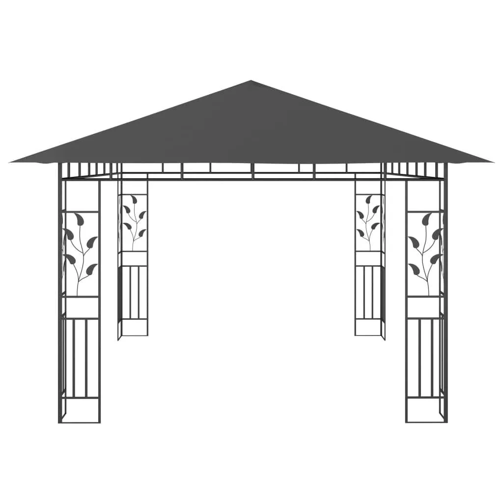 Pavillon Anthrazit 4 x 3 x 2,73 m mit Solar-Lichterkette und Moskitonetz