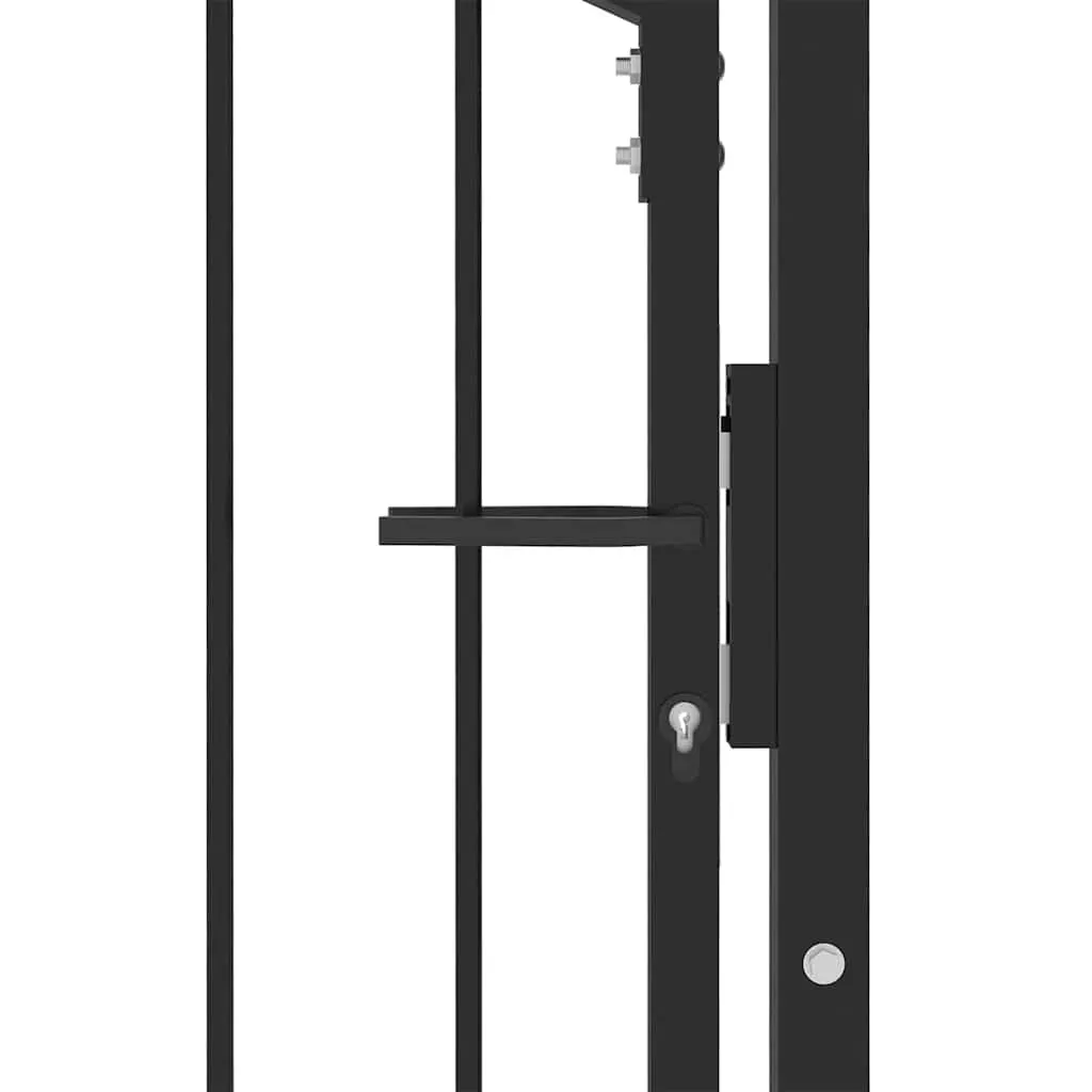 Modernes schwarzes Gartentor aus pulverbeschichtetem Stahl mit Bogen und Spitzen