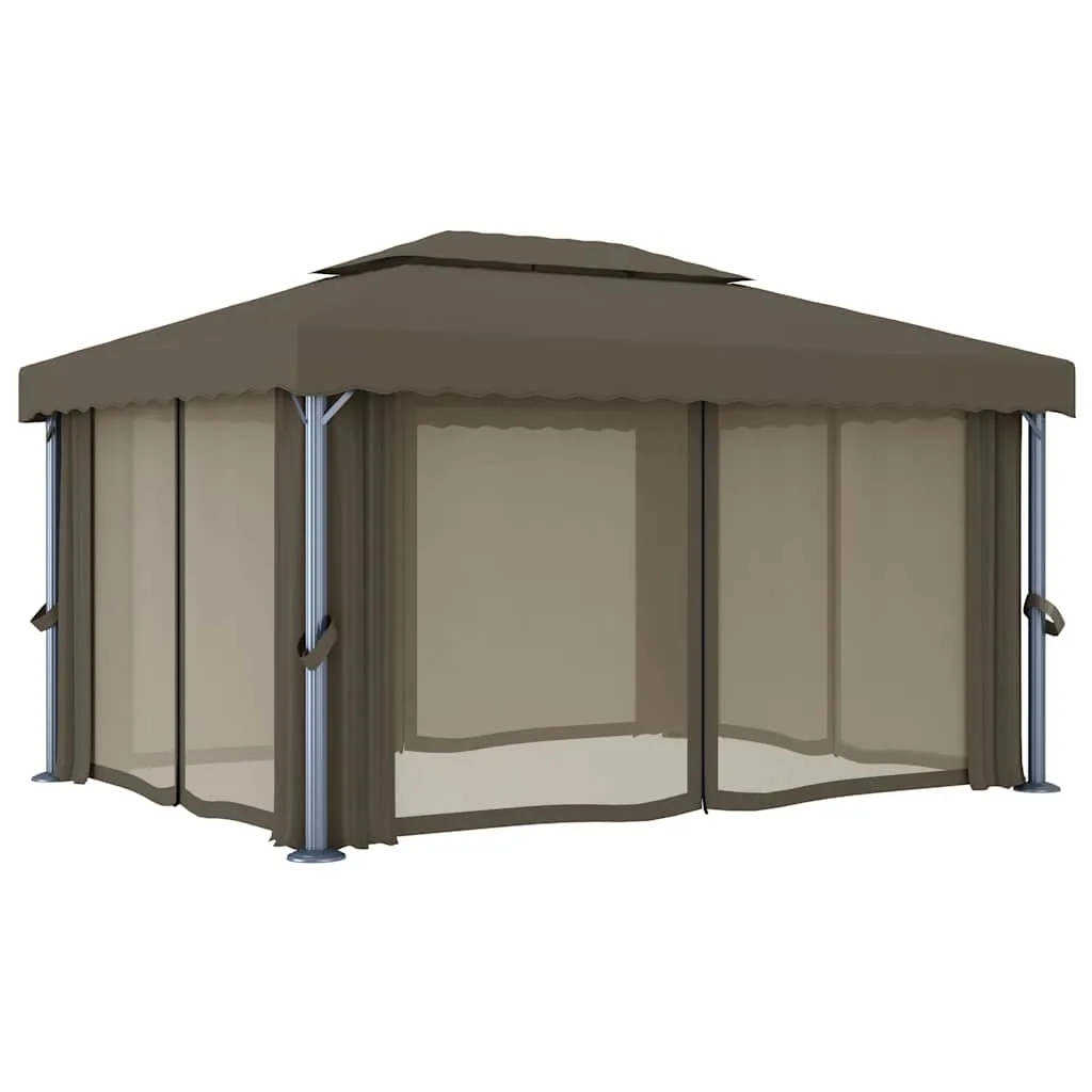 Pavillon 4x3 m Taupe mit Aluminiumgestell und Doppeldach
