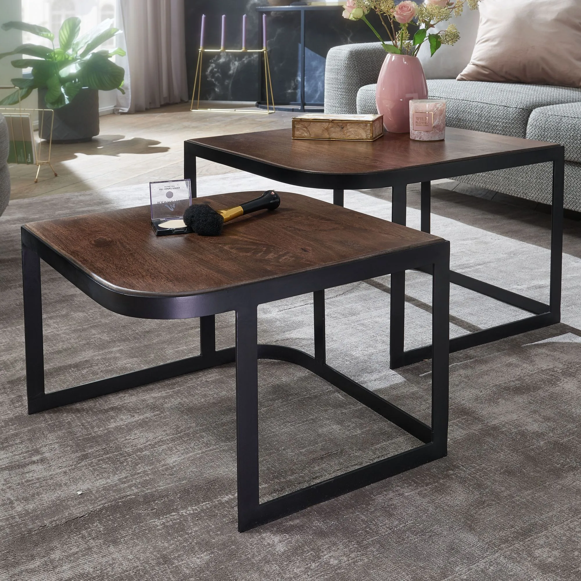 Wohnling Couchtisch 2er Set Mango Massivholz