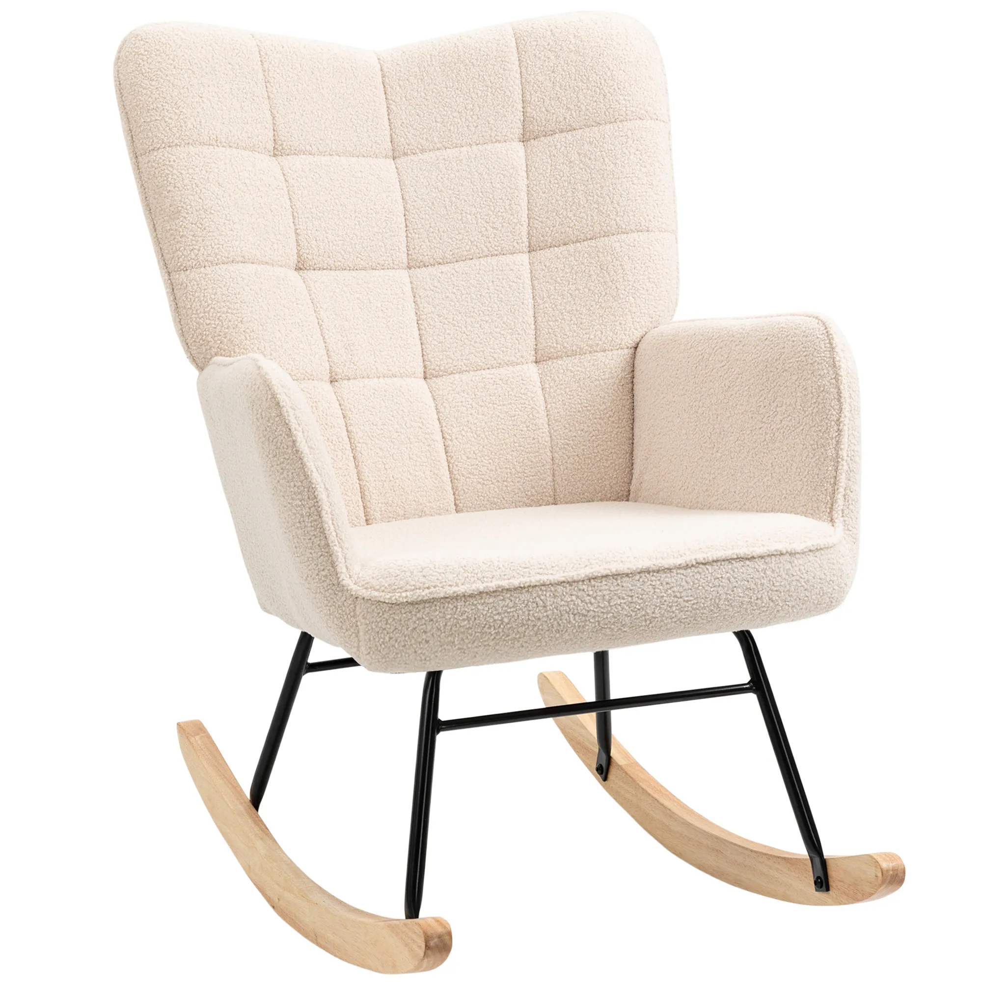 Schaukelstuhl im Retro-Design, Massivholz, Sessel, Relaxsessel, 98 cm x 71 cm x 101 cm, Beige