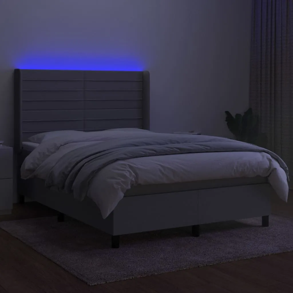 Boxspringbett mit Matratze, LED-Leiste, Hellgrau, 140x200 cm
