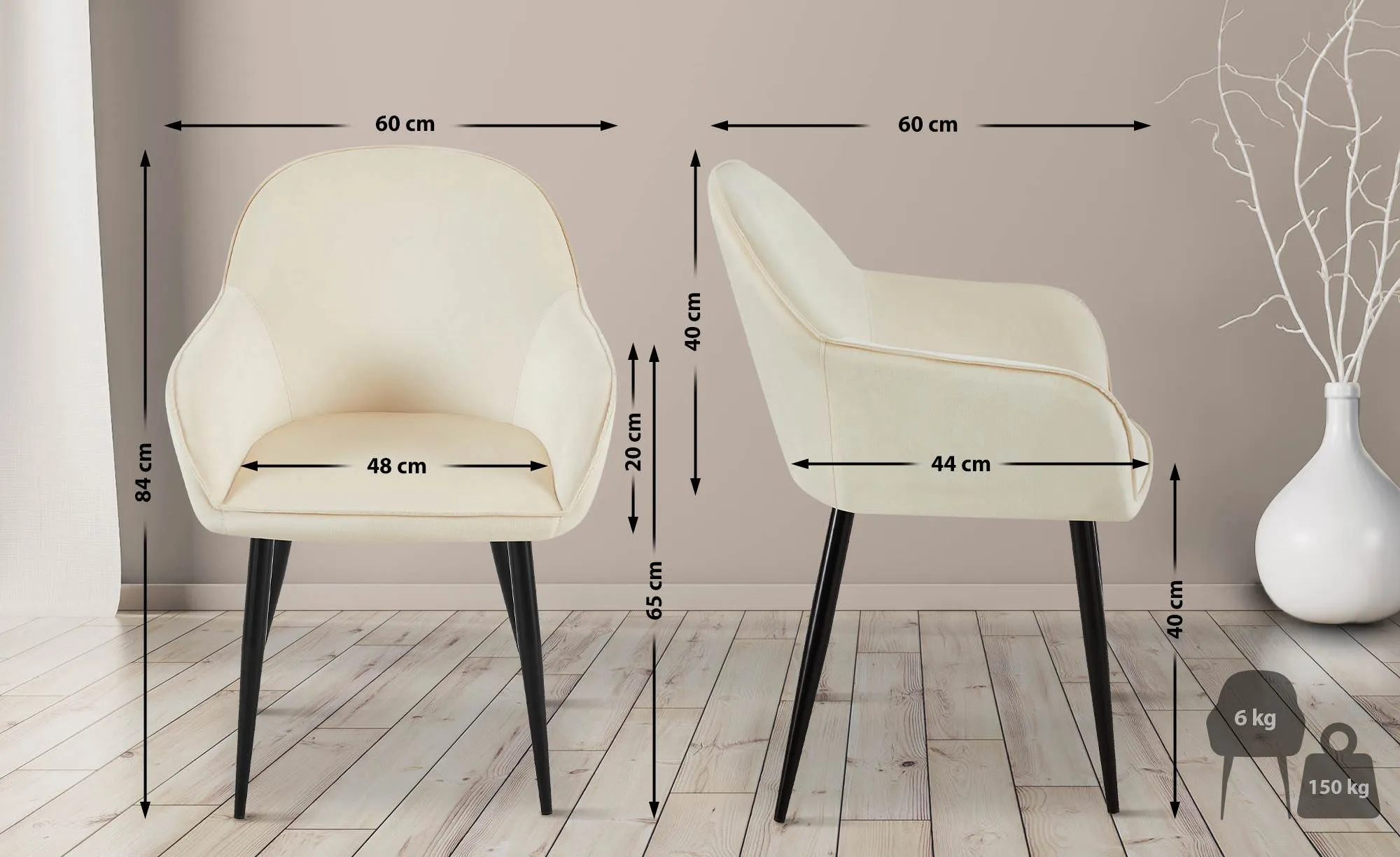 Esszimmerstuhl Boise 84x60x60 cm Creme