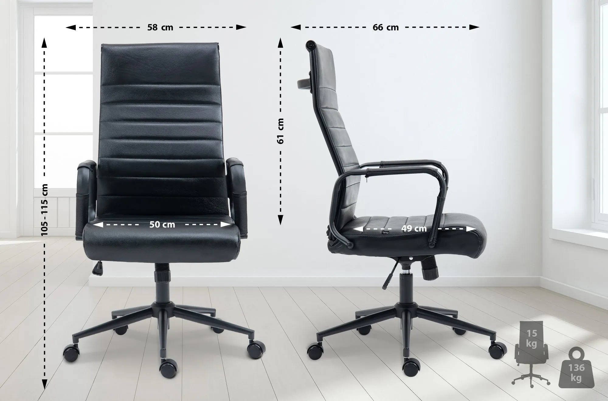 Bürostuhl Kolumbus 105x58x66 cm schwarz/schwarz