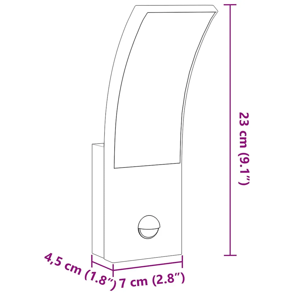 LED Außenwandleuchte Schwarz 7 x 4,5 x 23 cm mit Bewegungsmelder
