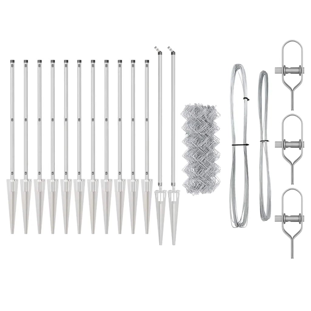 Zaunpfosten Set aus Stahl 2500 x 3,2 x 80 cm Silber