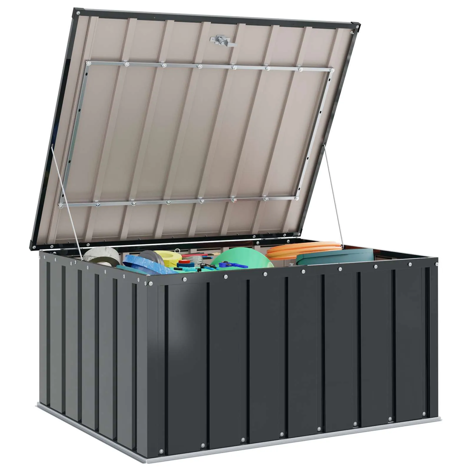 Schwarze Gartenlagerbox aus Stahl 101 x 82 x 50 cm