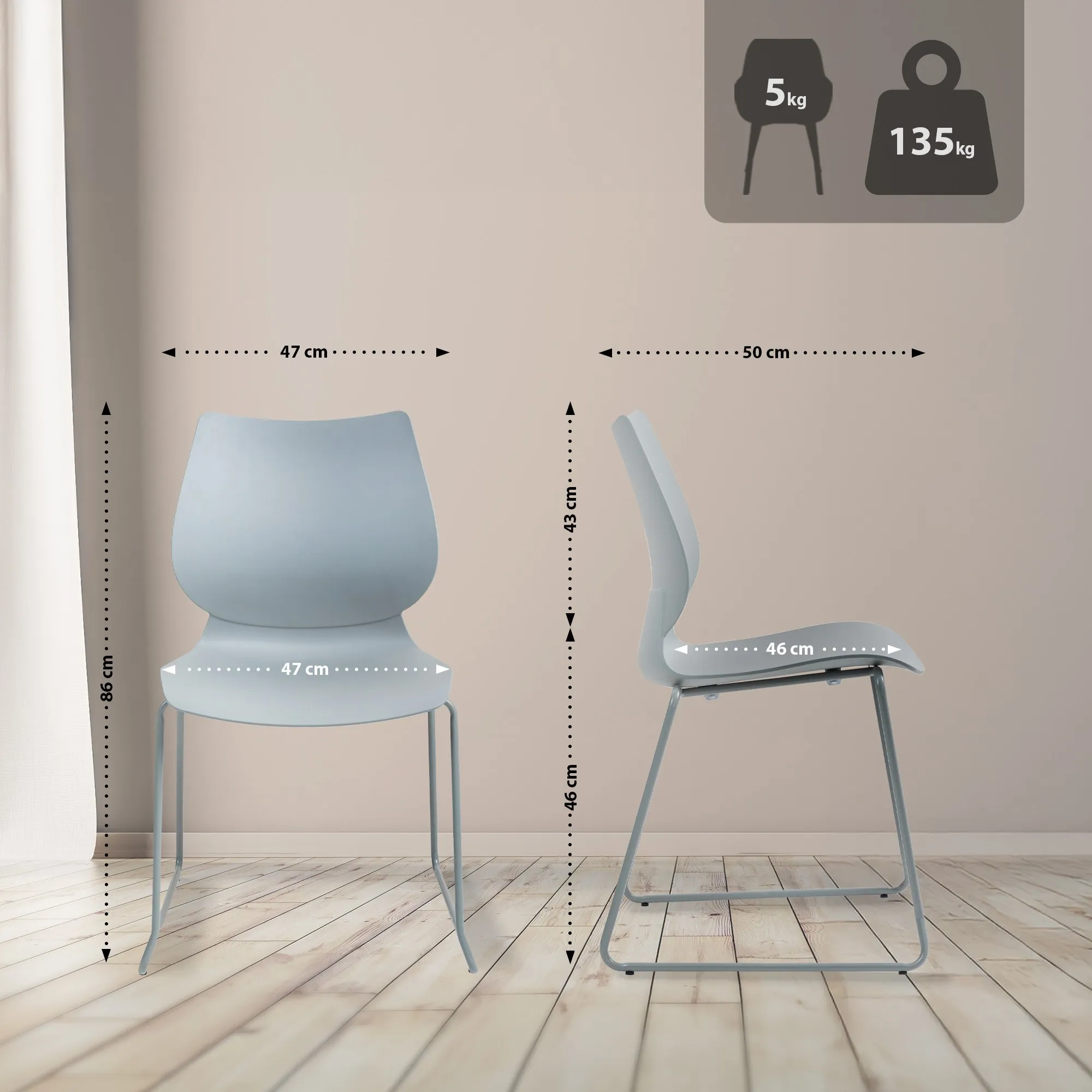Besucher- & Konferenzstuhl Houma 86x47x50 cm grau