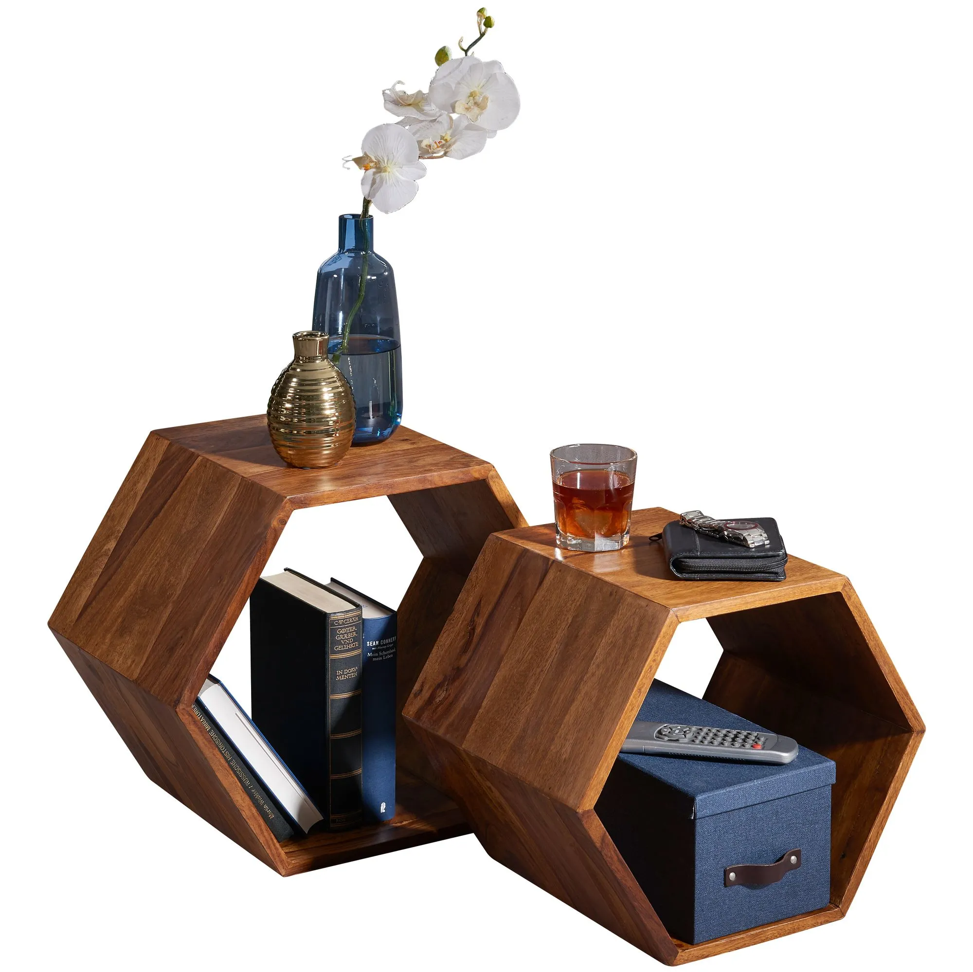 Wohnling Beistelltisch 2er Set Sheesham Massivholz Design Wohnzimmertisch Wohnling Beistelltisch 2er Set Sheesham Massivholz Design Wohnzimmertisch