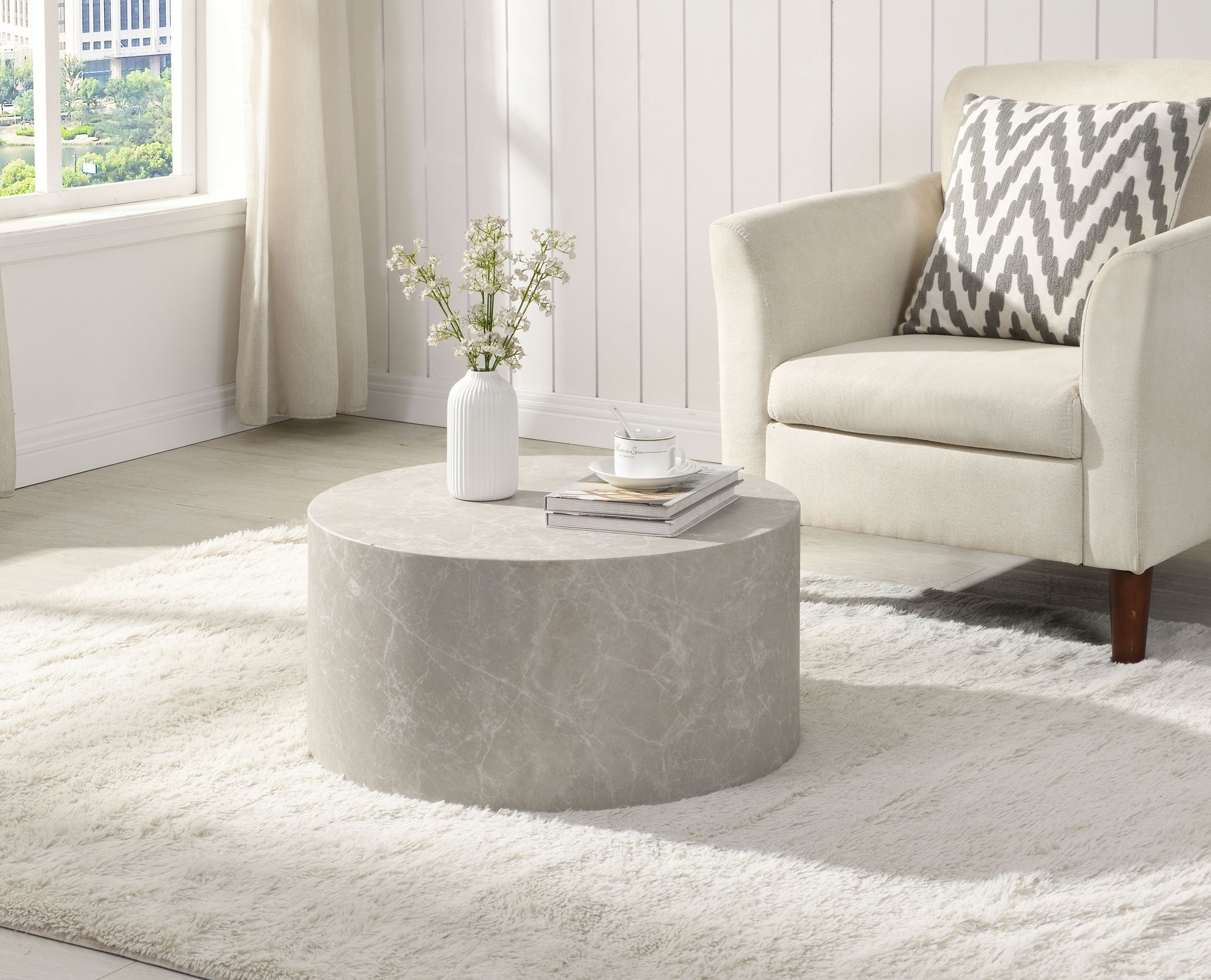 Couchtisch MONOBLOC 60x60x30 cm in Stein-Optik Sandfarben