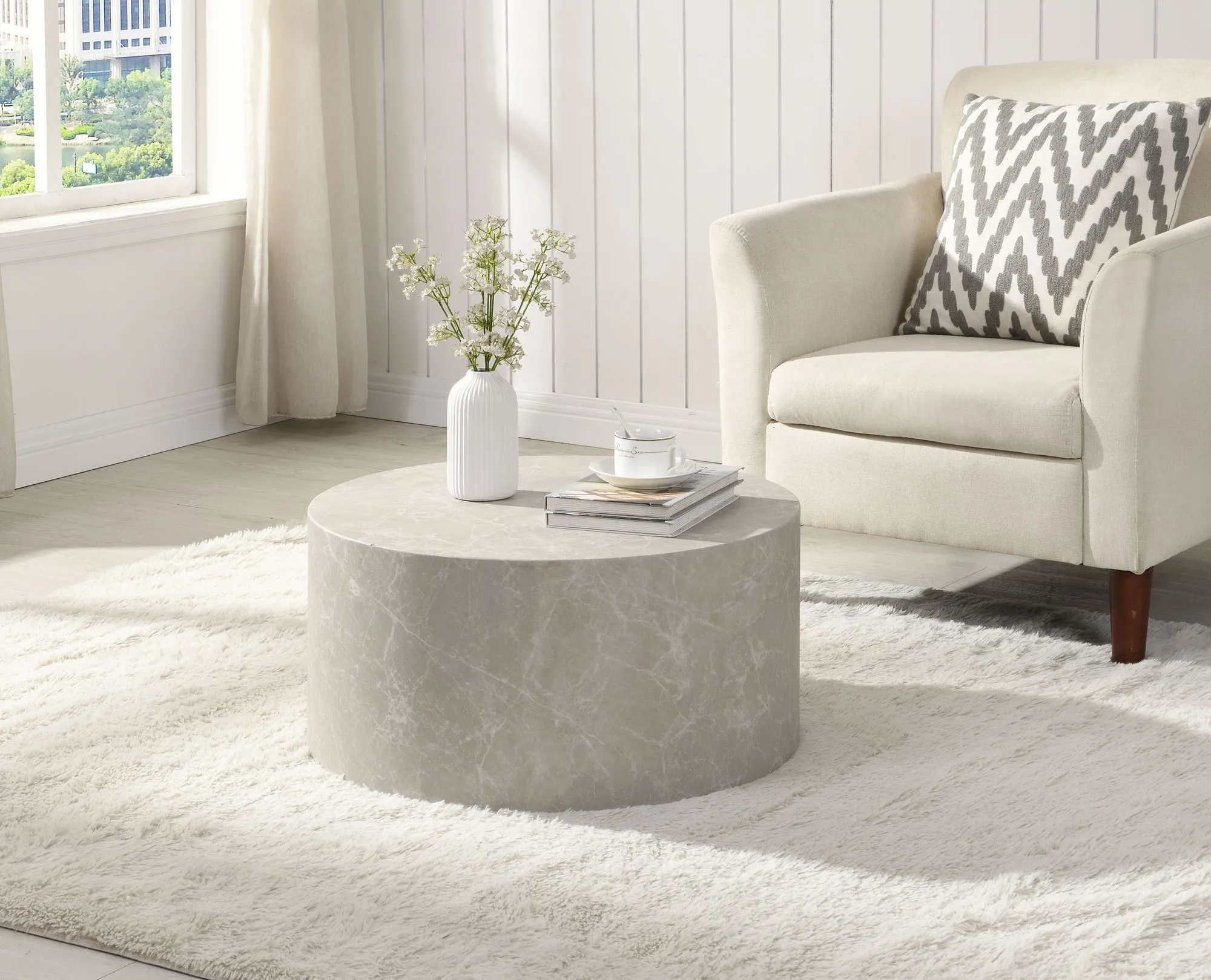 Couchtisch MONOBLOC 60x60x30 cm in Stein-Optik Sandfarben