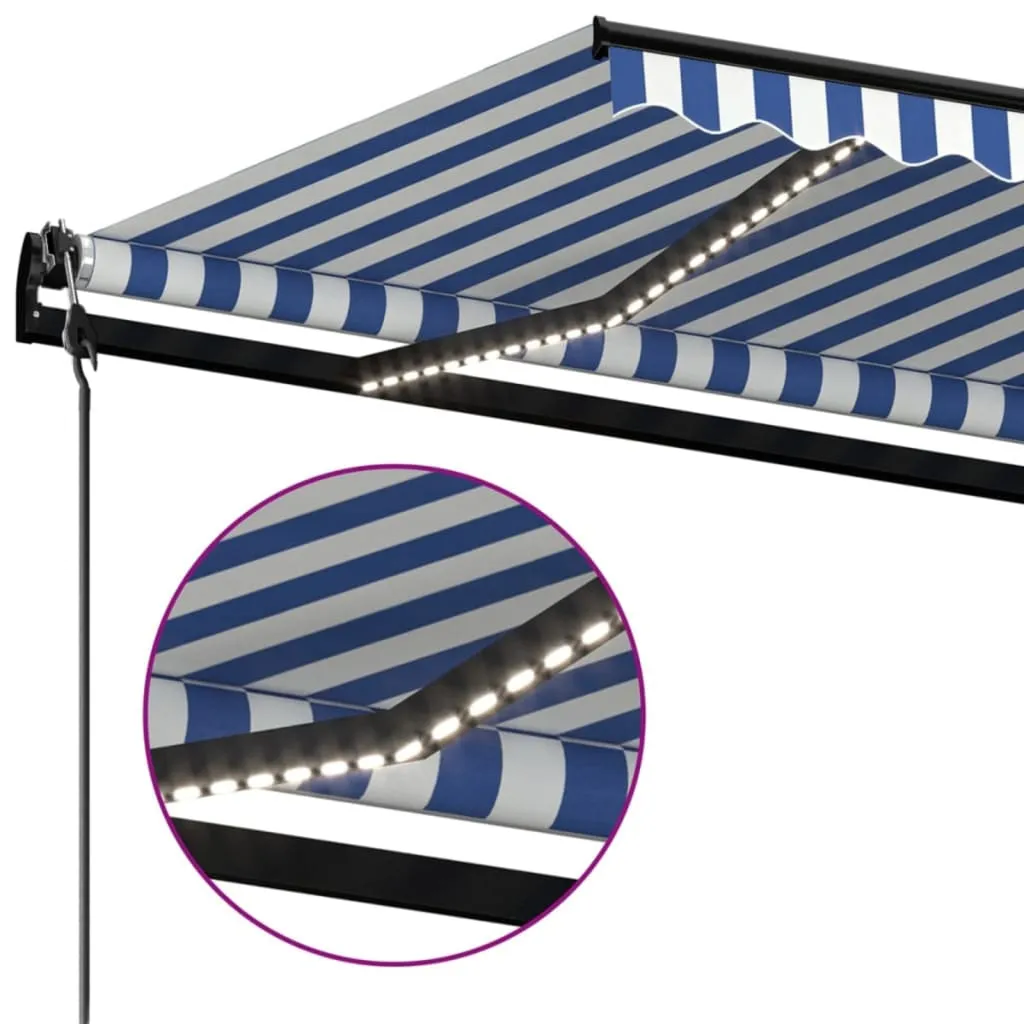 Einziehbare Gelenkarmmarkise 300x250 cm Blau Weiß mit Anthrazit Rahmen