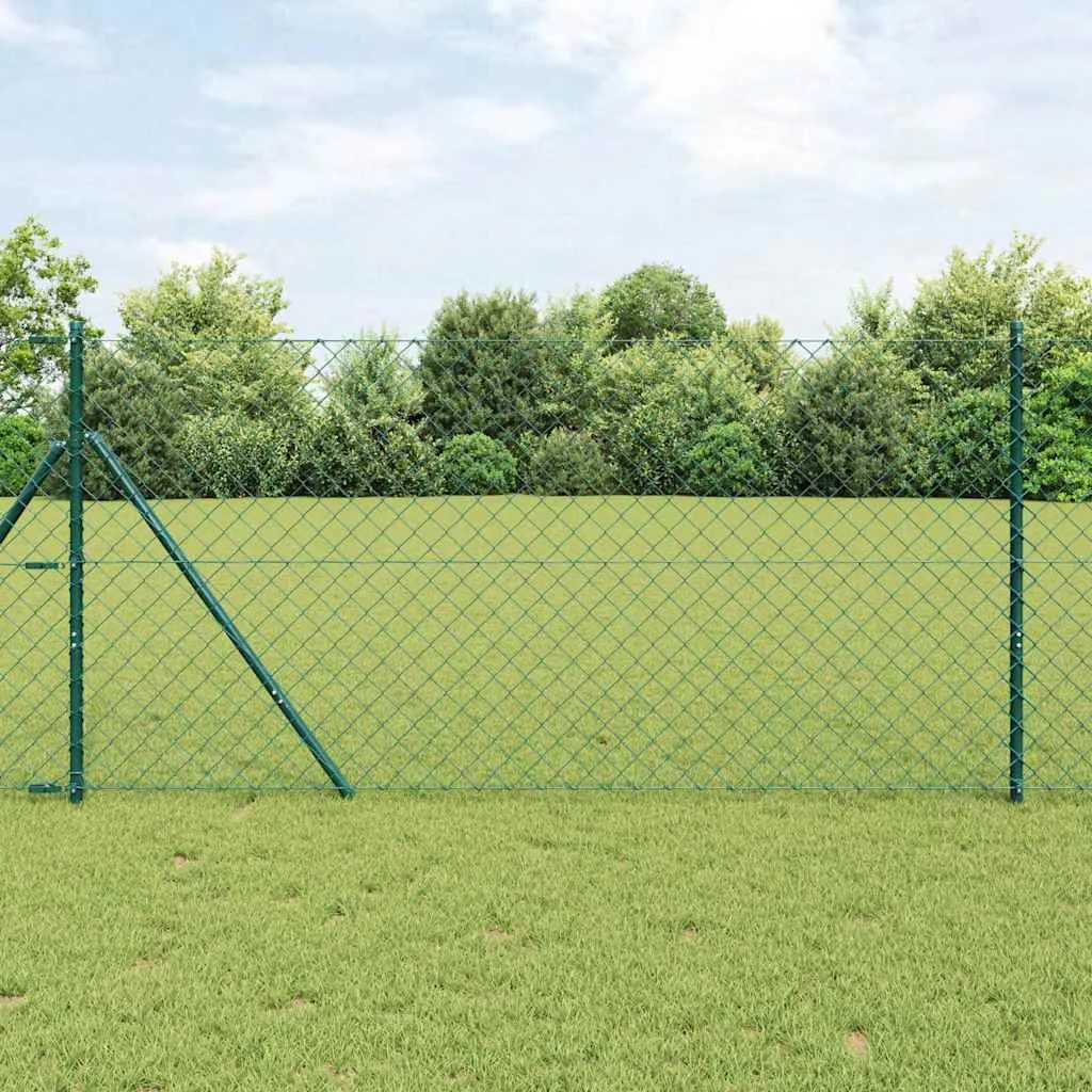 Zaunpfosten-Set Grün 2500 x 3,2 x 120 cm aus Stahl und PVC