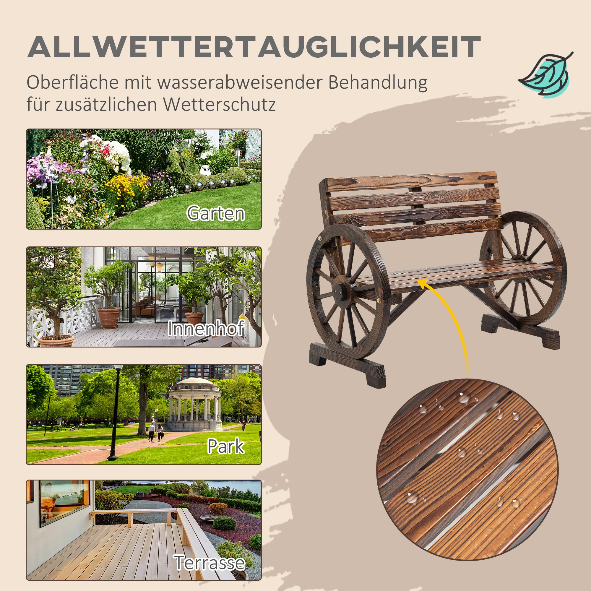 Rustikale Gartenbank aus massivem Tannenholz 105,5x56x79 cm Braun
