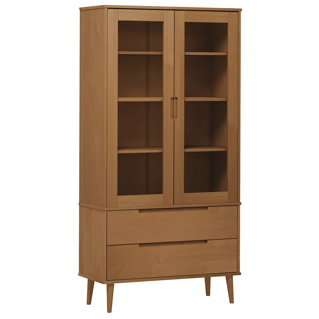 Trendiger Vitrinenschrank aus massivholz mit UV-Lackierung 90x35x175 cm Braun