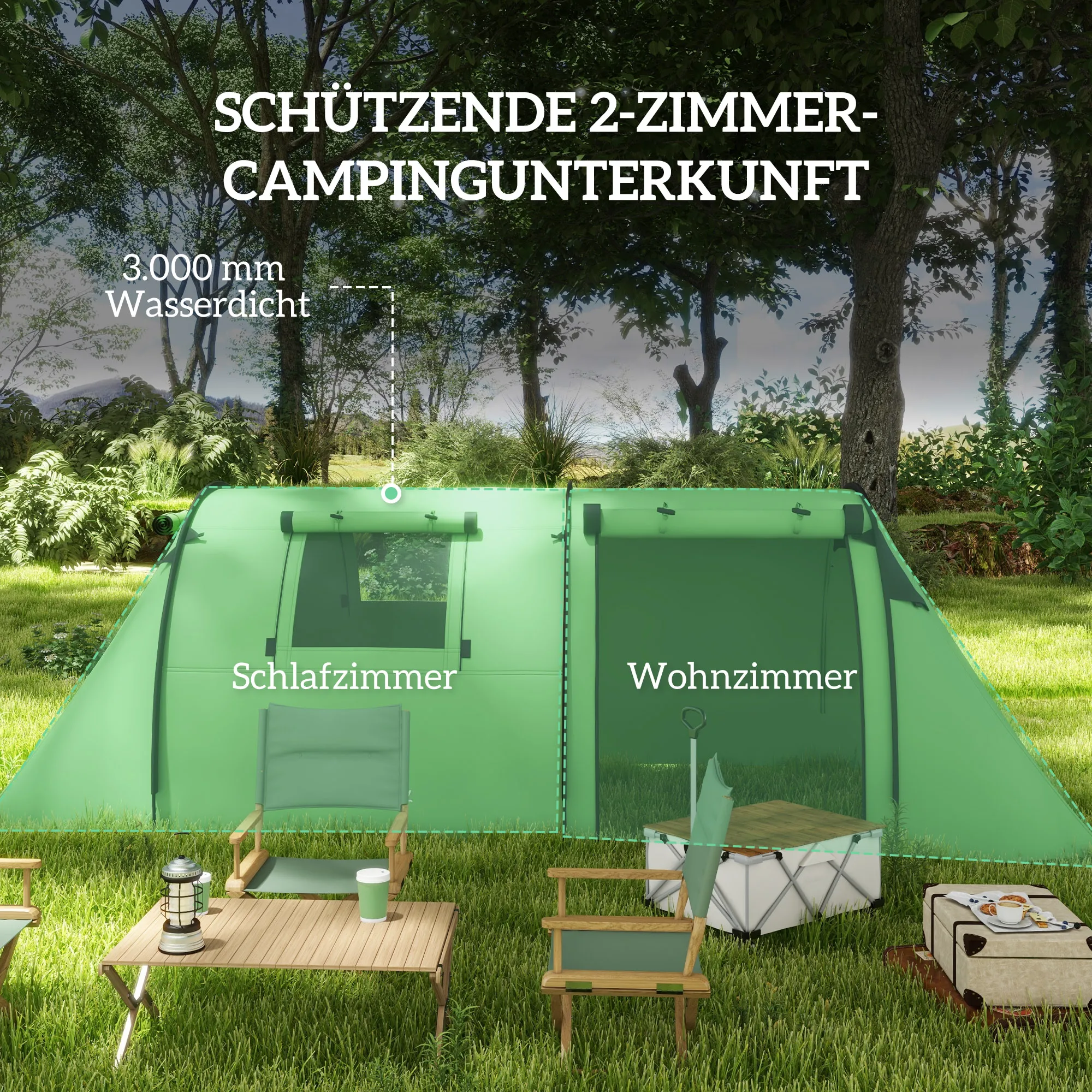 Familienzelt 4 Personen 470x220x150 cm Dunkelgrün