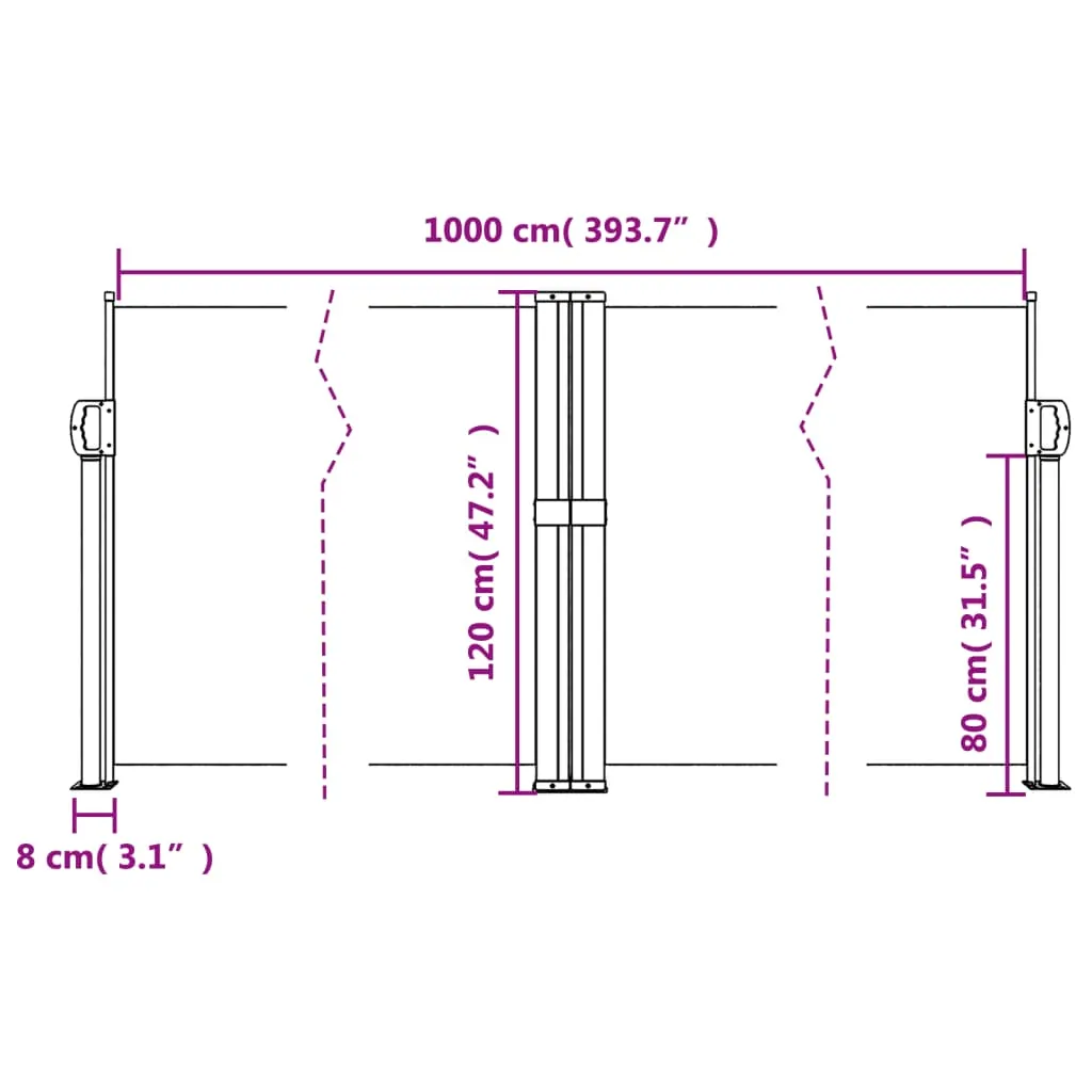 Ausziehbare Seitenmarkise 120 x 1000 cm Braun, Polyester mit PU-Beschichtung