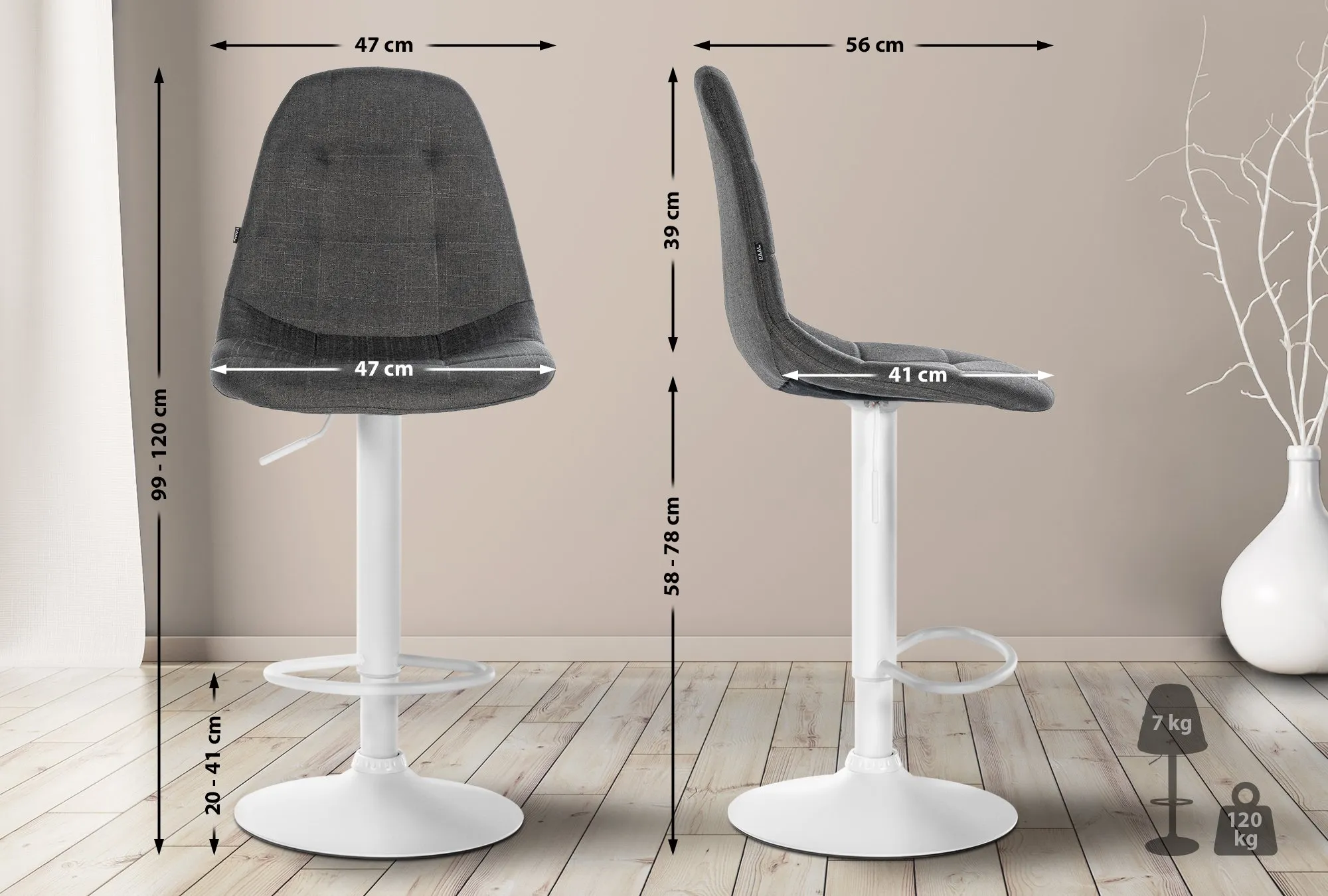 Barhocker Elmore 99-120x47x56 cm dunkelgrau
