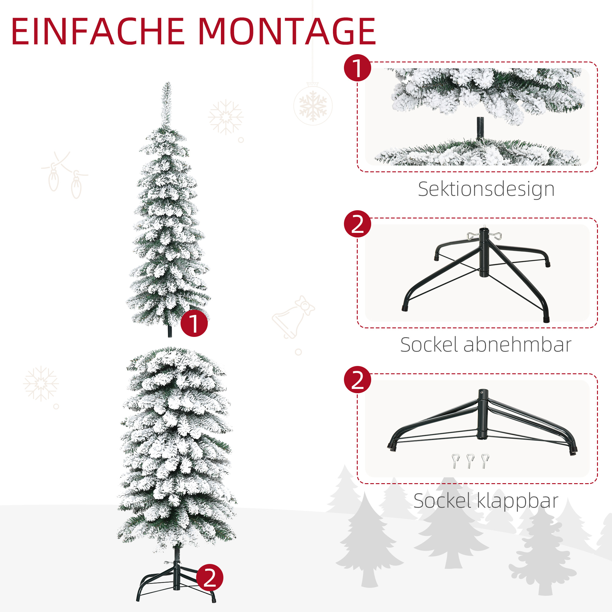 Künstlicher Weihnachtsbaum schneebedeckt schmal 180 cm Grün/Weiß