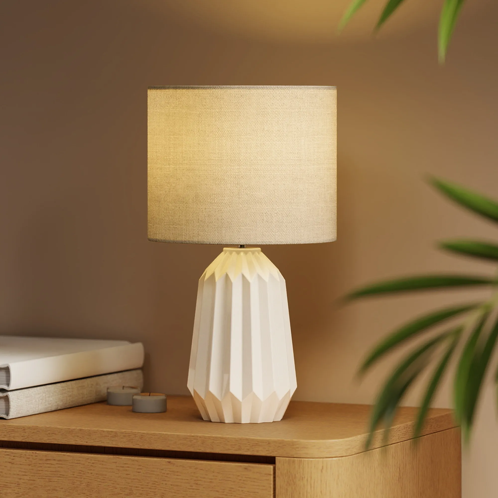 Tischlampe Nachttischlampe Keramik Leinen Weiß 22x22x39 cm