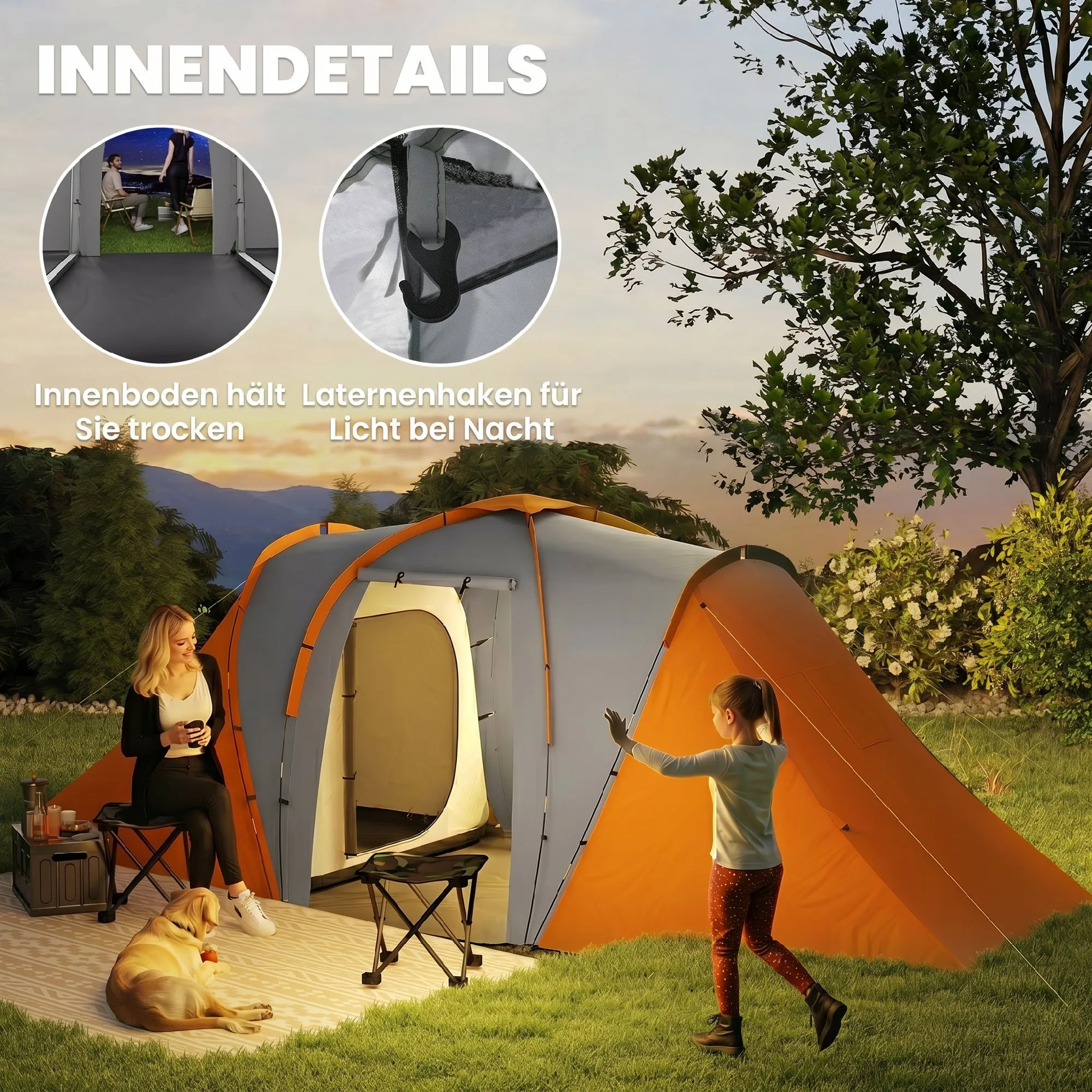 Tunnelzelt 4-6 Personen 555x225x190 cm Grau-Orange