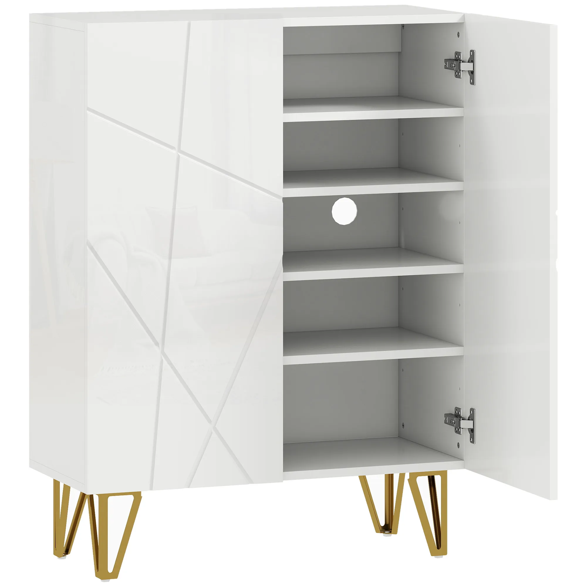 Schuhschrank Weiß 72L x 31,5B x 95H cm mit Hochglanz-Finish
